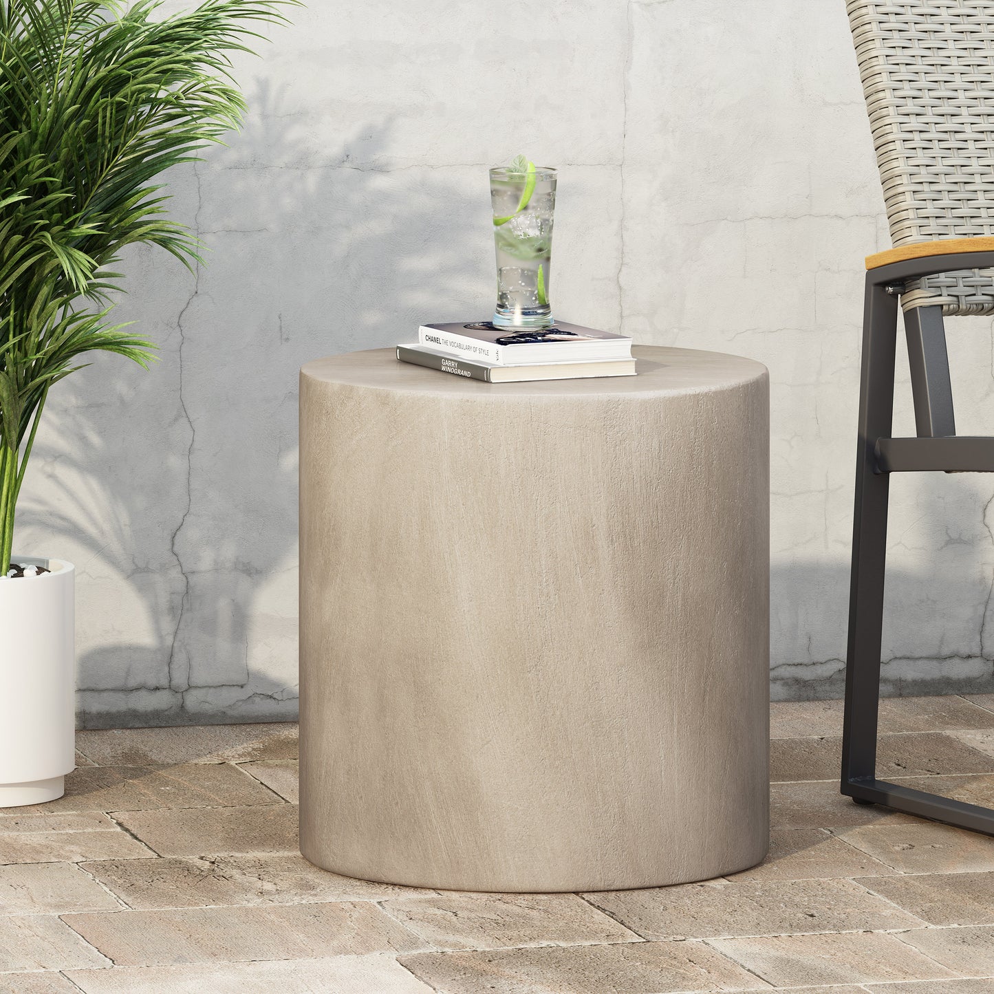 Vimora™ - Light Gray Lightweight Concrete Side Table with Modern Cylindrical Design