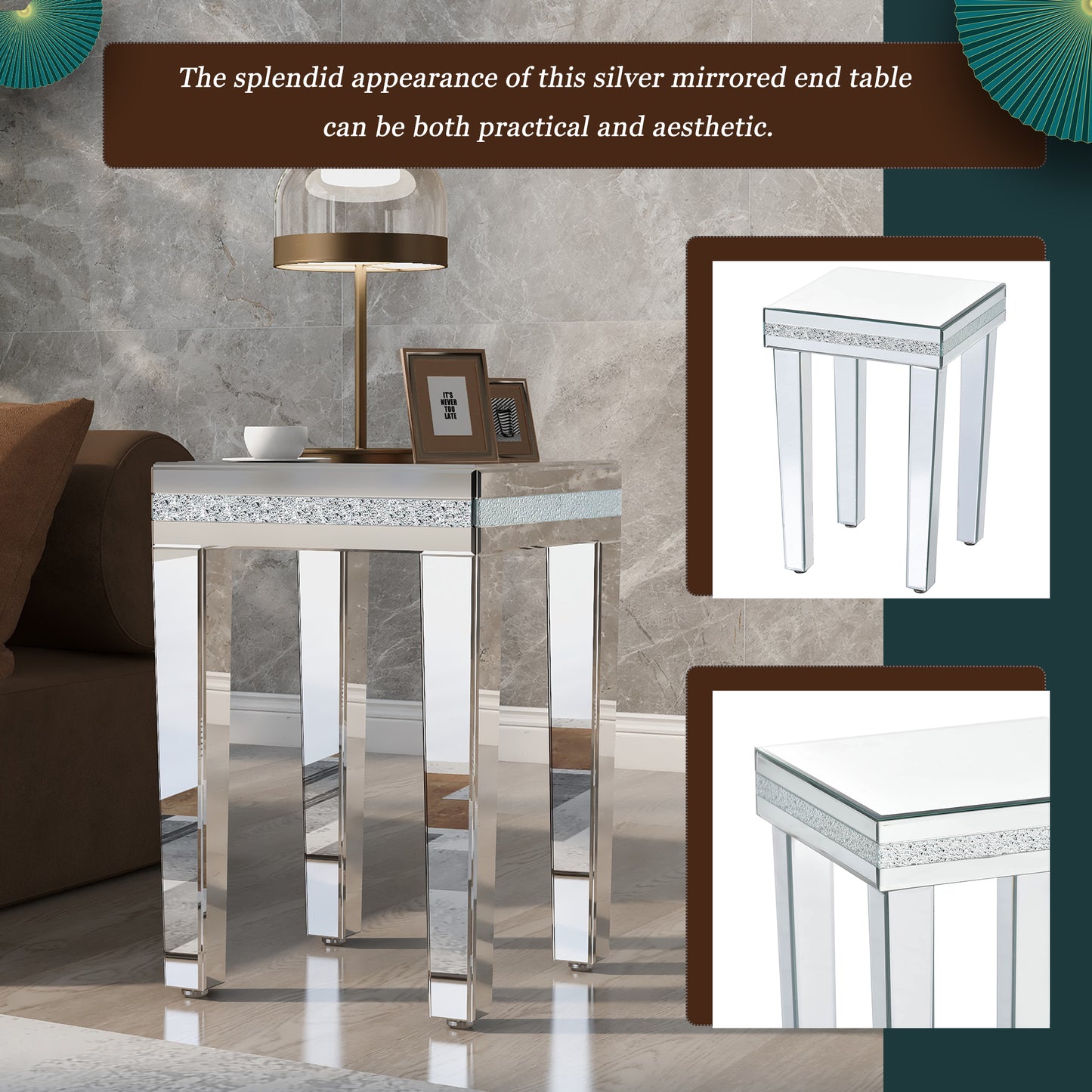 Vimora™ - Modern Glass Mirrored Silver End Table with Adjustable Height Legs