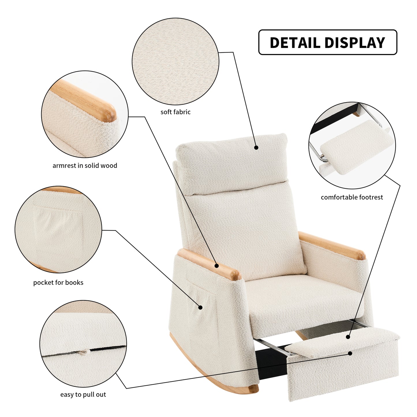 Vimora™ - Accent Rocking Chair with Footrest, High Back, Rubber Wood Legs