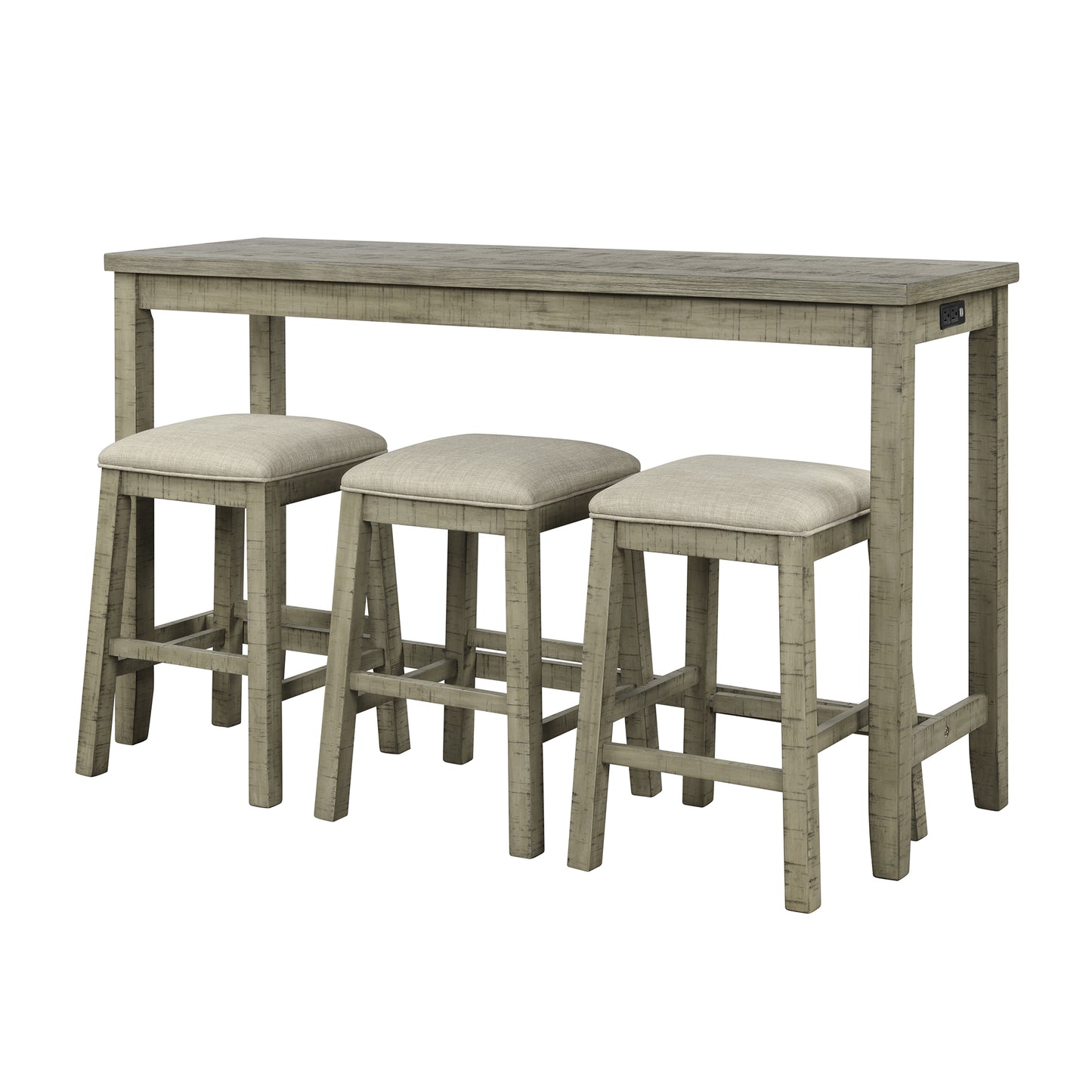 Vimora™ - Rustic 4-Piece Counter Height Dining Set with Padded Stools and Charging Socket
