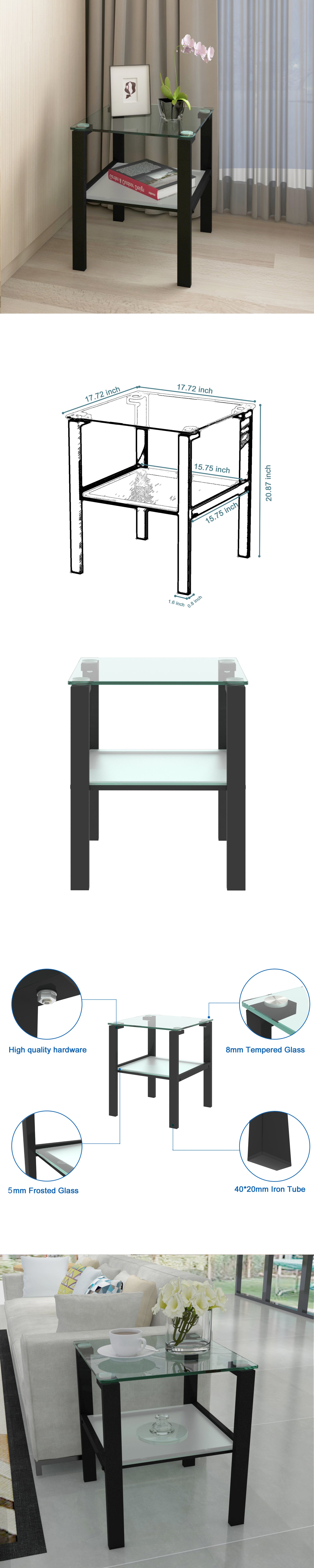 Ava™️ - Black Glass Two-Layer Round Tea Table for Living Room & Bedroom