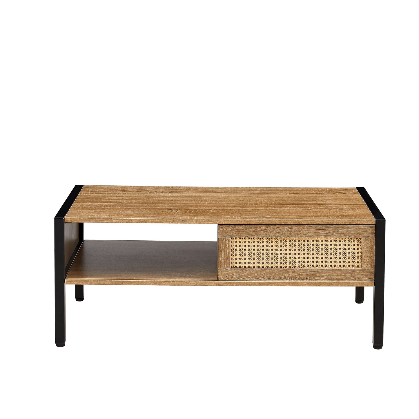 Luca™️ - Modern Rattan Coffee Table with Sliding Door Storage and Metal Legs