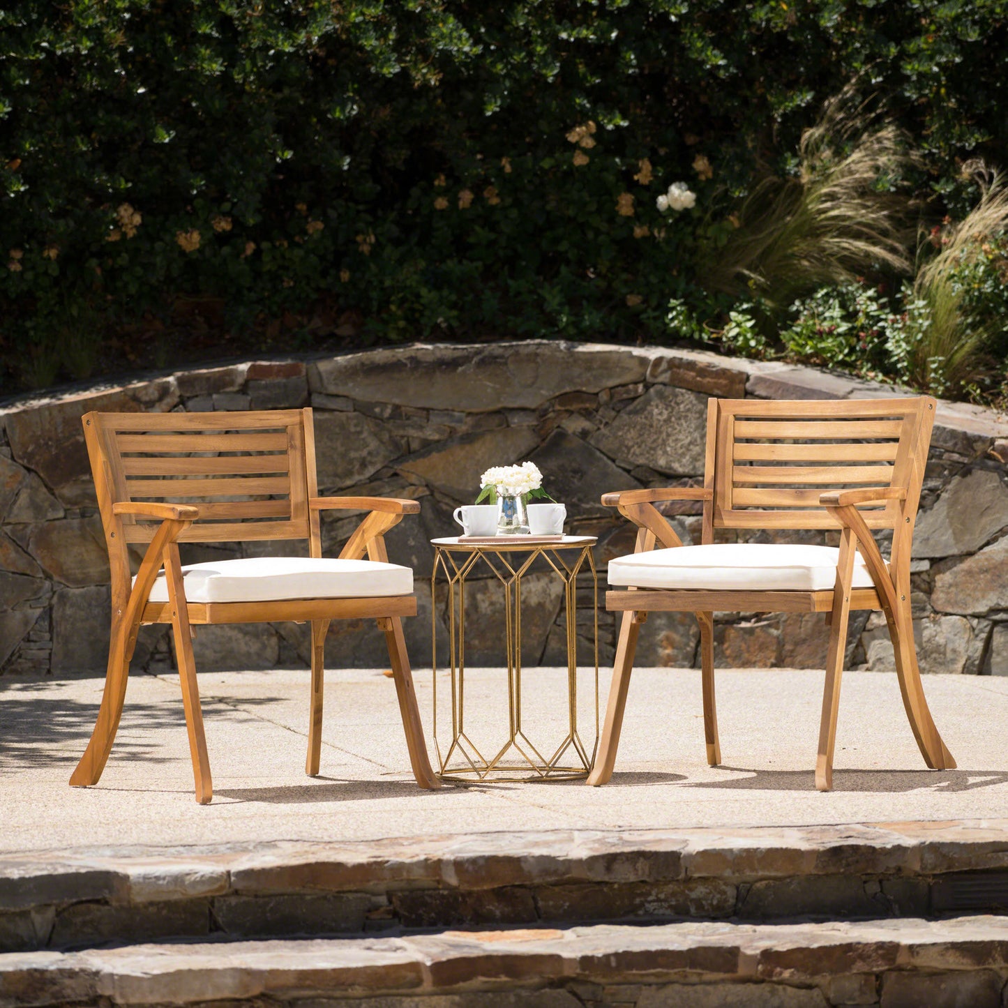 Vimora™ - Teak Acacia Wood Dining Chairs with Water-Resistant Cushions (Set of 2)