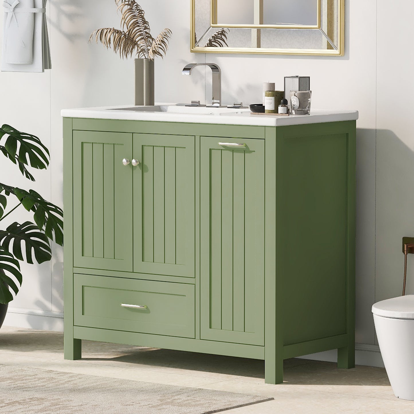 Vimora™ - 36-Inch Green Bathroom Vanity with Sink, Solid Wood & MDF, Modern Design, Ample Storage