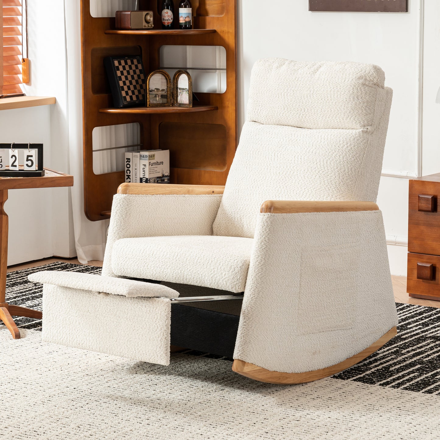 Vimora™ - Accent Rocking Chair with Footrest, High Back, Rubber Wood Legs
