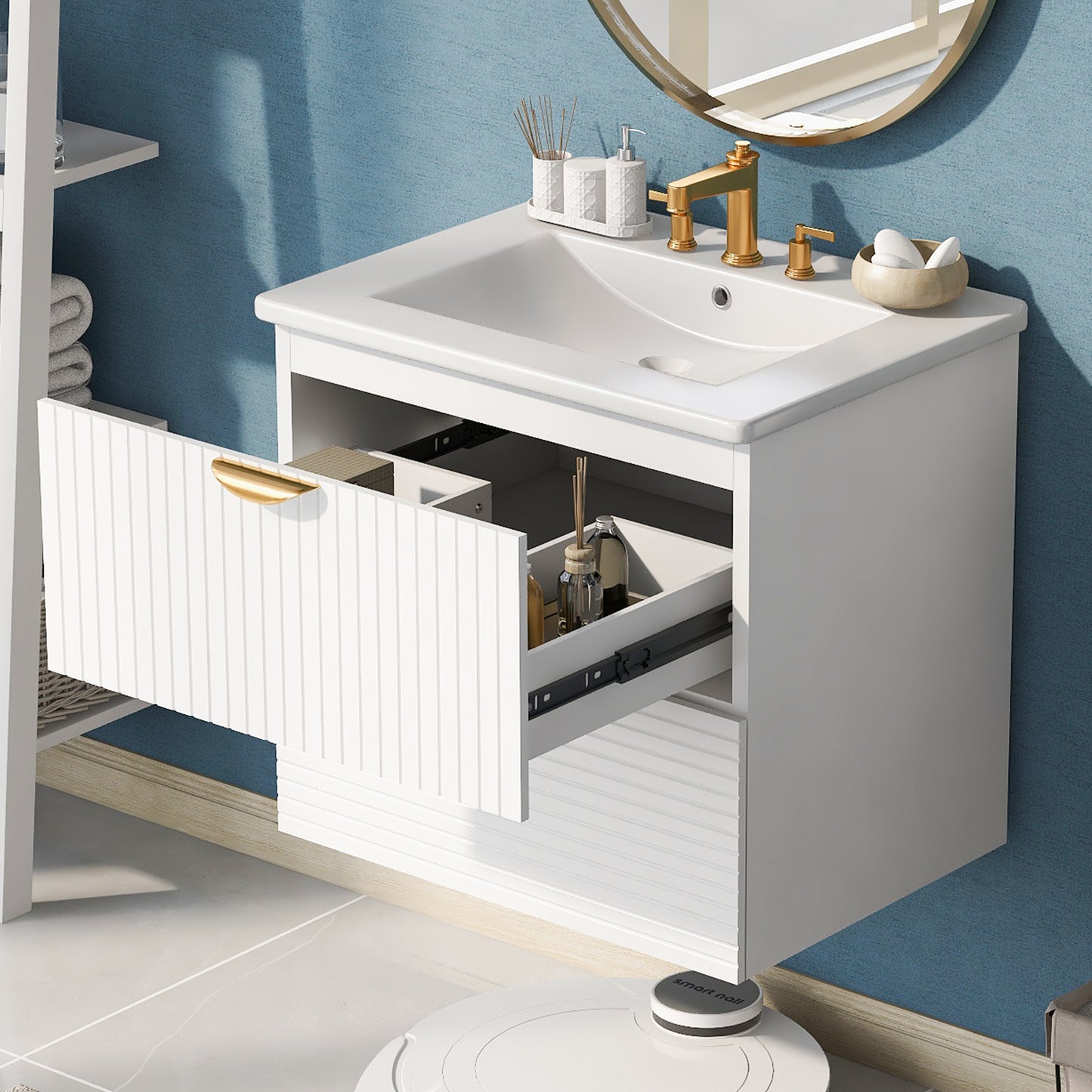 Vimora™ - Modern 24-Inch White Wall-Mounted Bathroom Vanity with 2 Drawers