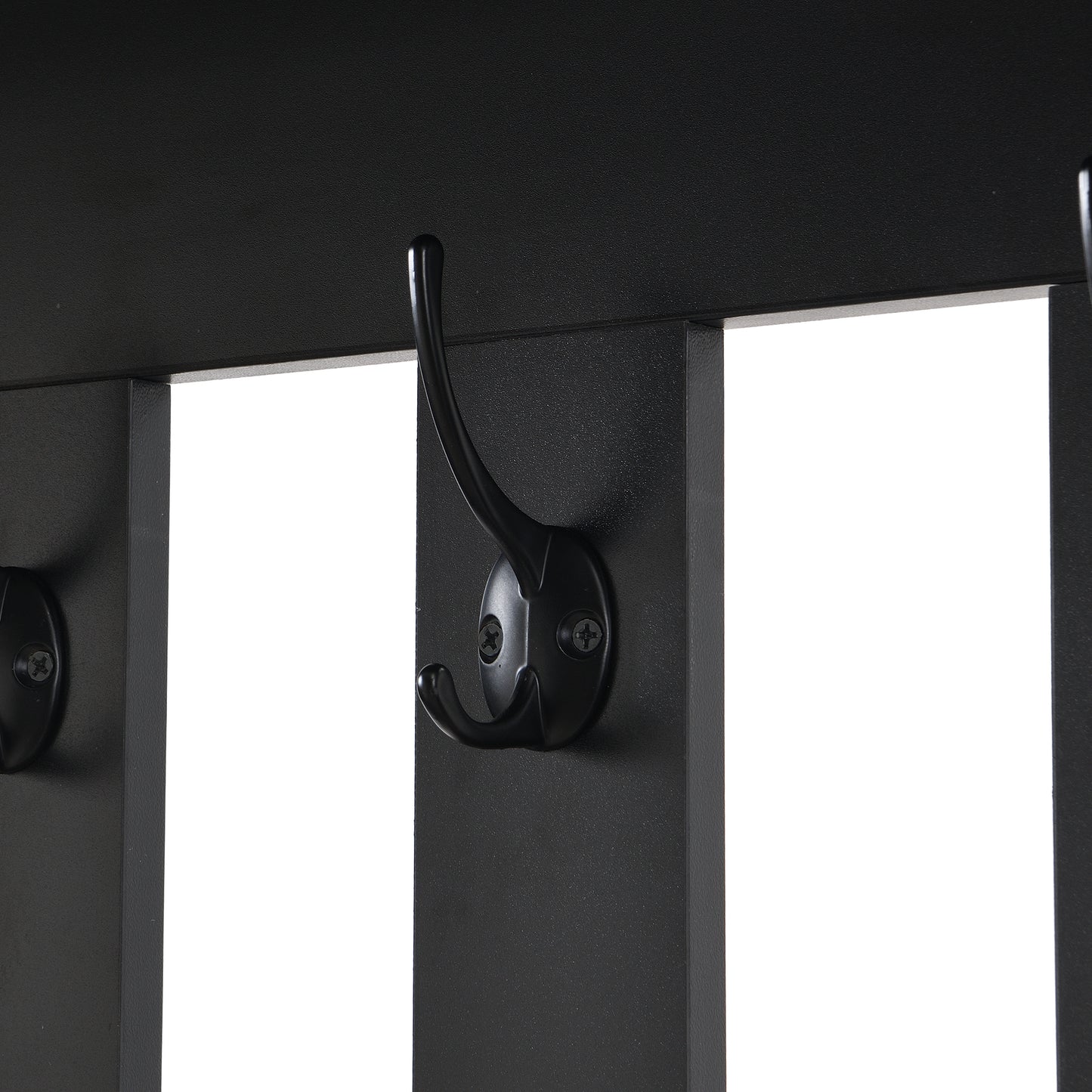 Vimora™ - Multifunctional Hall Tree with Cushioned Bench, Pegboard & Hooks in Black