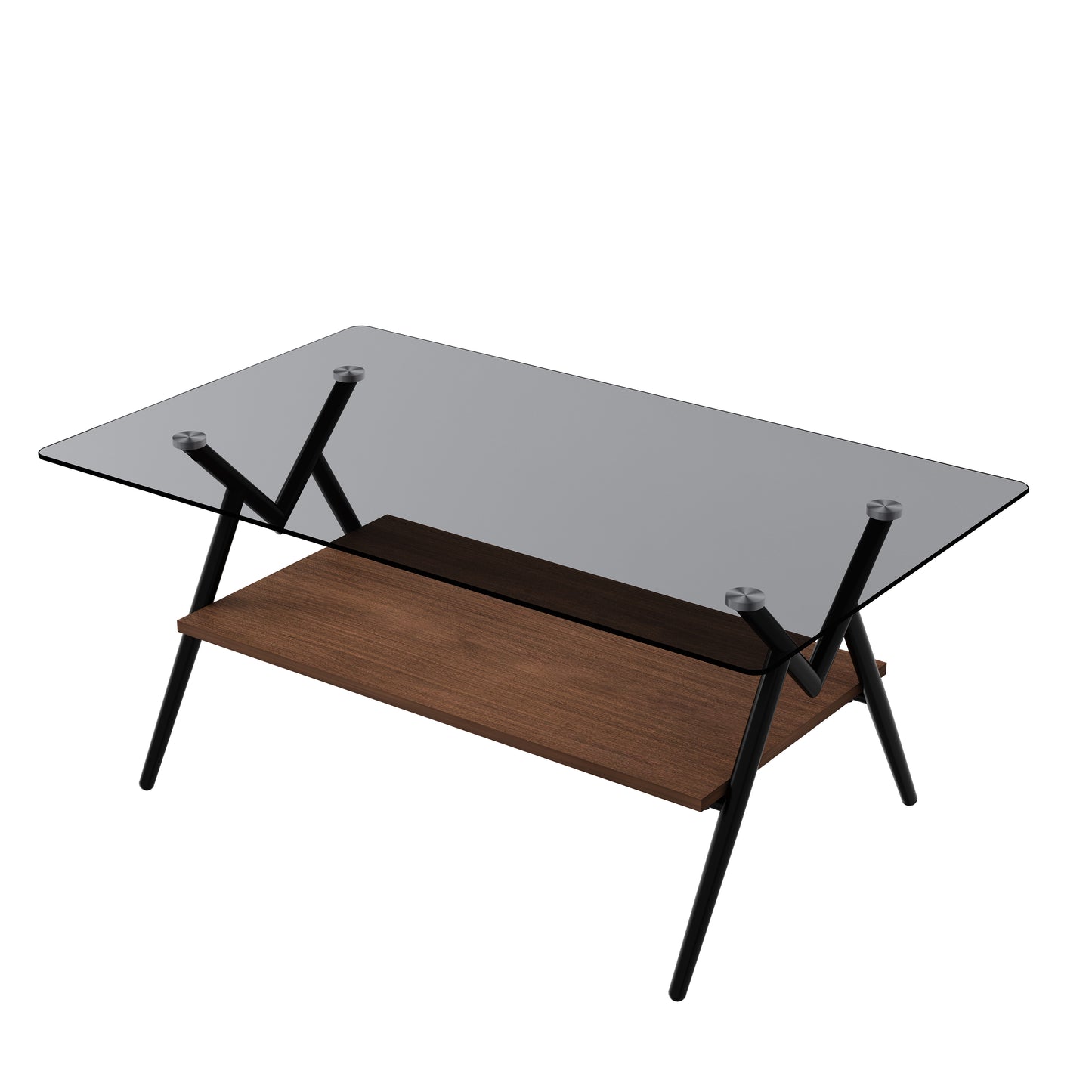 Vimora™ - Modern Rectangle Coffee Table with Tempered Gray Glass Top and Brown MDF Shelf