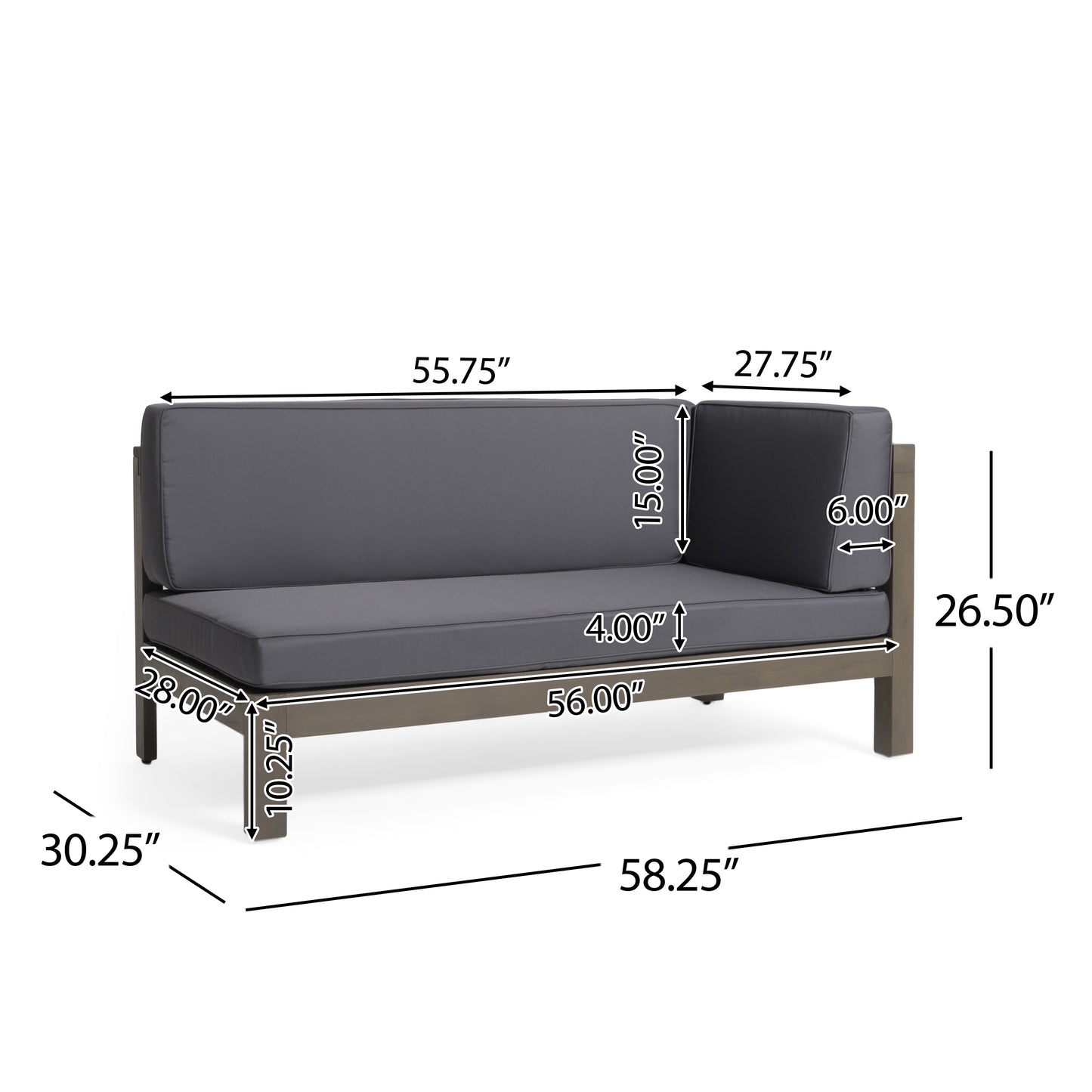 Vimora™ - Right Corner Bench in Dark Grey with Water-Resistant Cushions