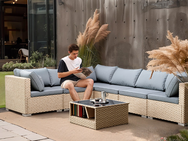 Vimora™ - 7-Piece All-Weather Boho Outdoor Sectional Sofa Set with Water Resistant Cushions