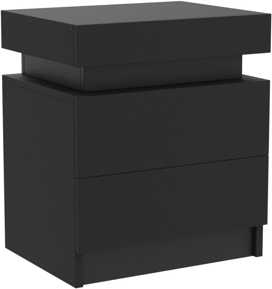 Vimora™ - Modern Black LED Nightstand with Glossy Drawers & Multi-Colour Lighting