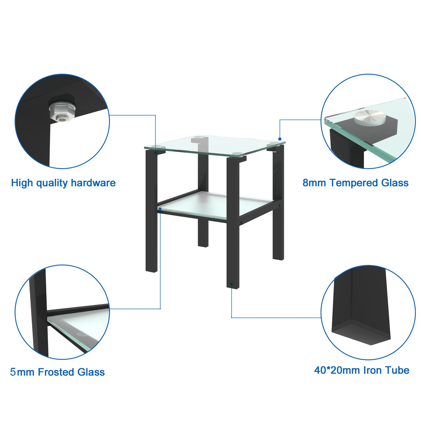 Ava™️ - Black Glass Two-Layer Round Tea Table for Living Room & Bedroom
