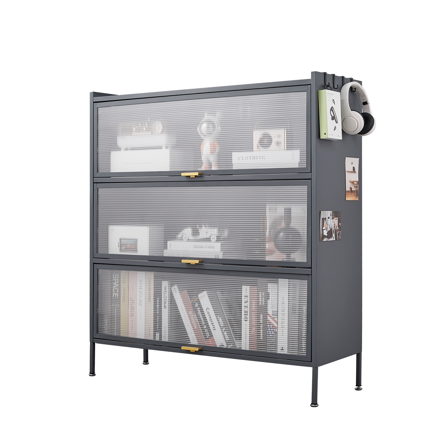 Vimora™ - 3 Tier Metal Pantry Storage Cabinet with Microwave Rack & Adjustable Hooks