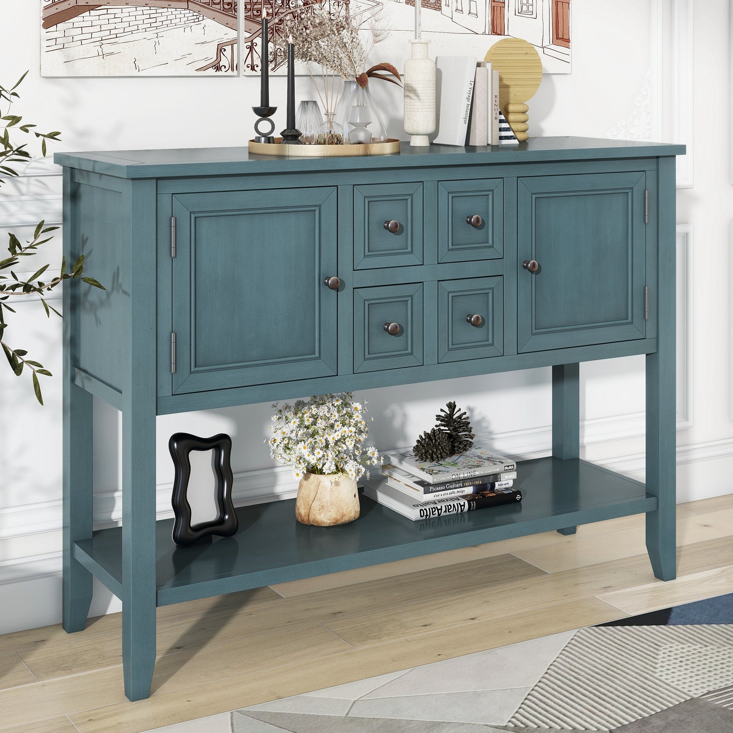 Oliver™️ - Cambridge Vintage Console Desk with Storage Drawers & Bottom Shelf