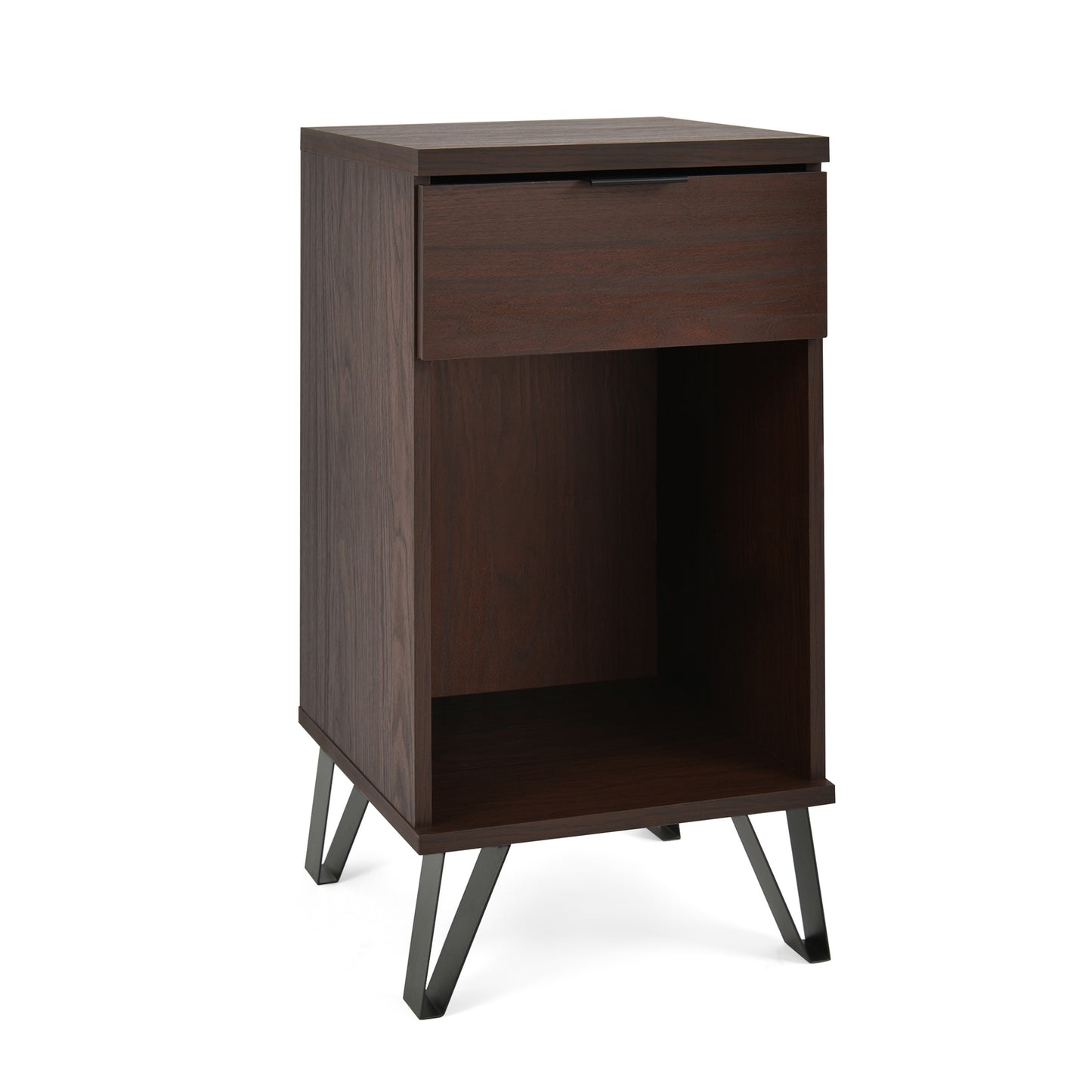 Luca™️ - Walnut 1 Drawer Tall End Table with Shelf for Modern Bedrooms