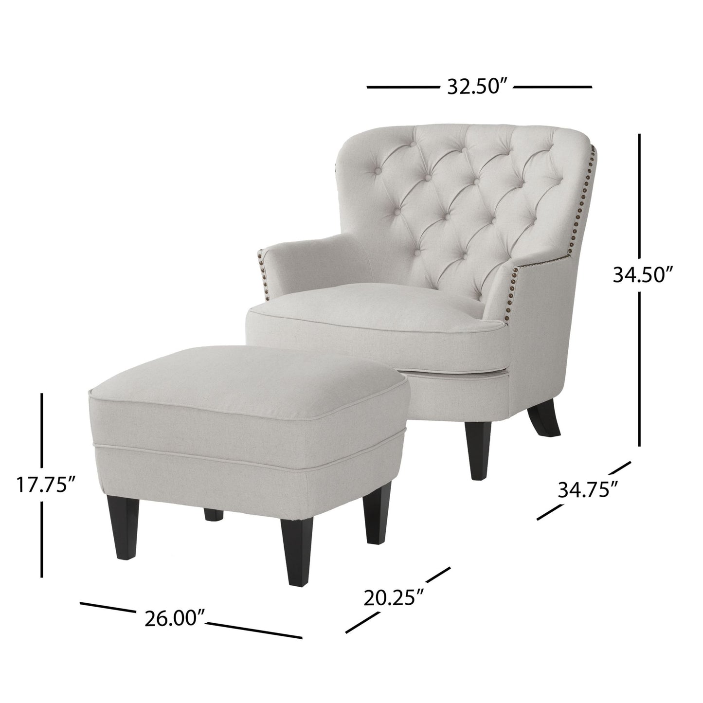 Vimora™ - Contemporary Light Grey Club Chair and Ottoman Set