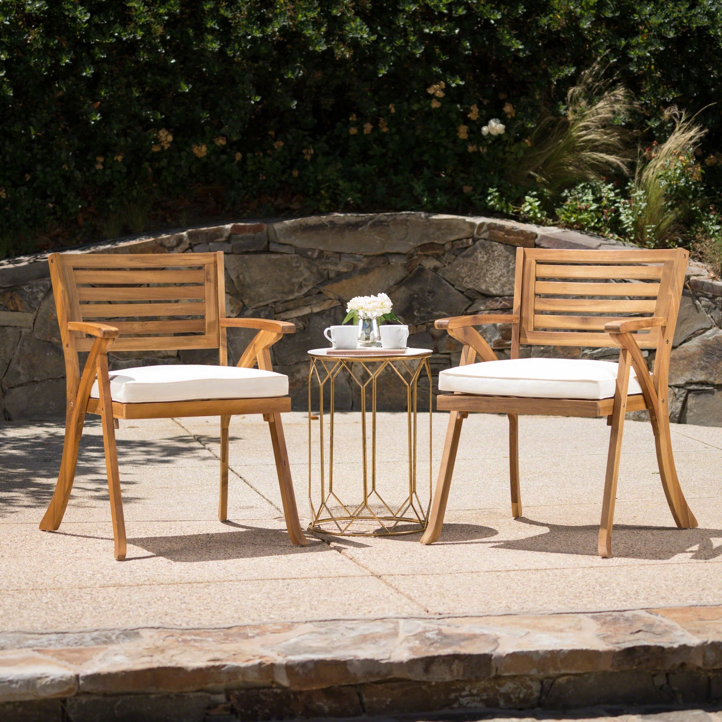 Vimora™ - Teak Acacia Wood Dining Chairs with Water-Resistant Cushions (Set of 2)
