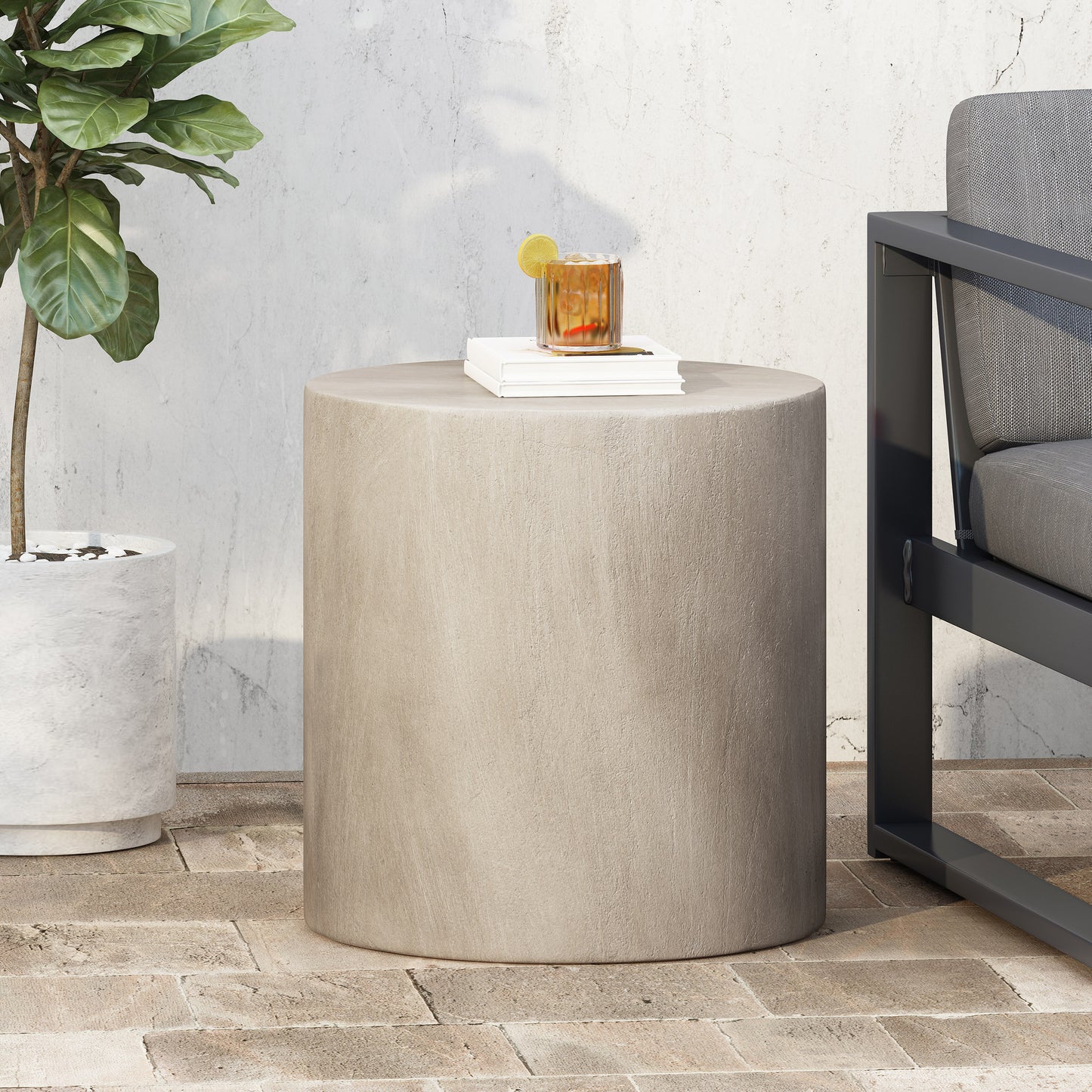 Vimora™ - Light Gray Lightweight Concrete Side Table with Modern Cylindrical Design
