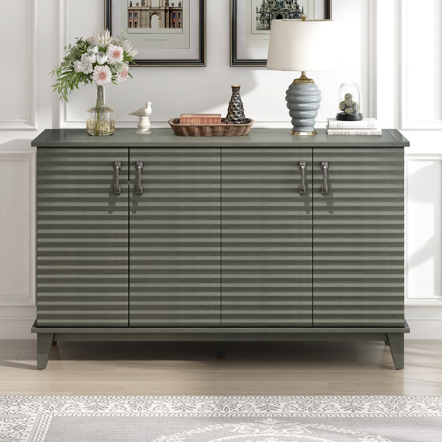 Vimora™ - Antique Gray 4-Door Sideboard with Adjustable Shelves and Metal Handles