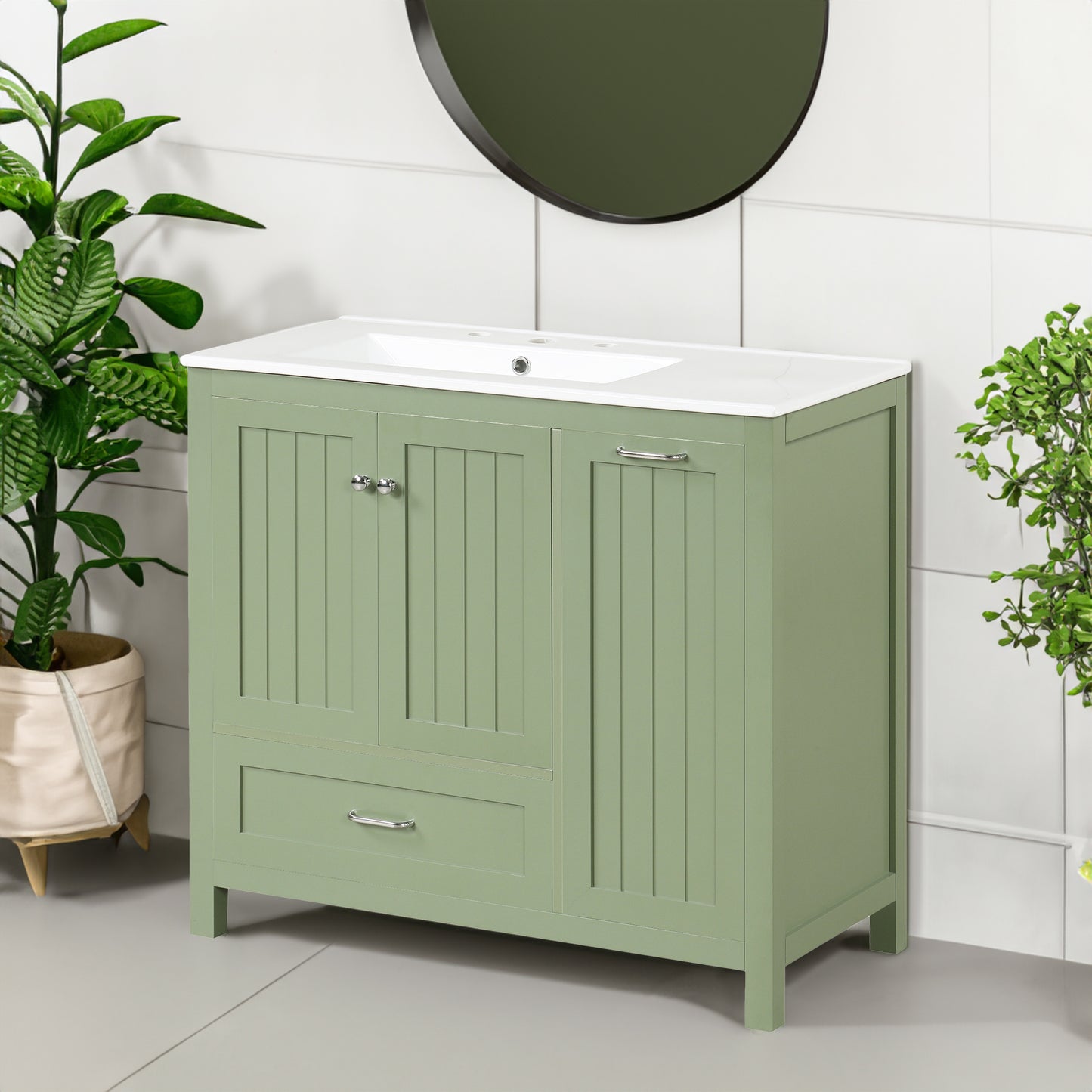 Vimora™ - 36-Inch Green Bathroom Vanity with Sink, Solid Wood & MDF, Modern Design, Ample Storage