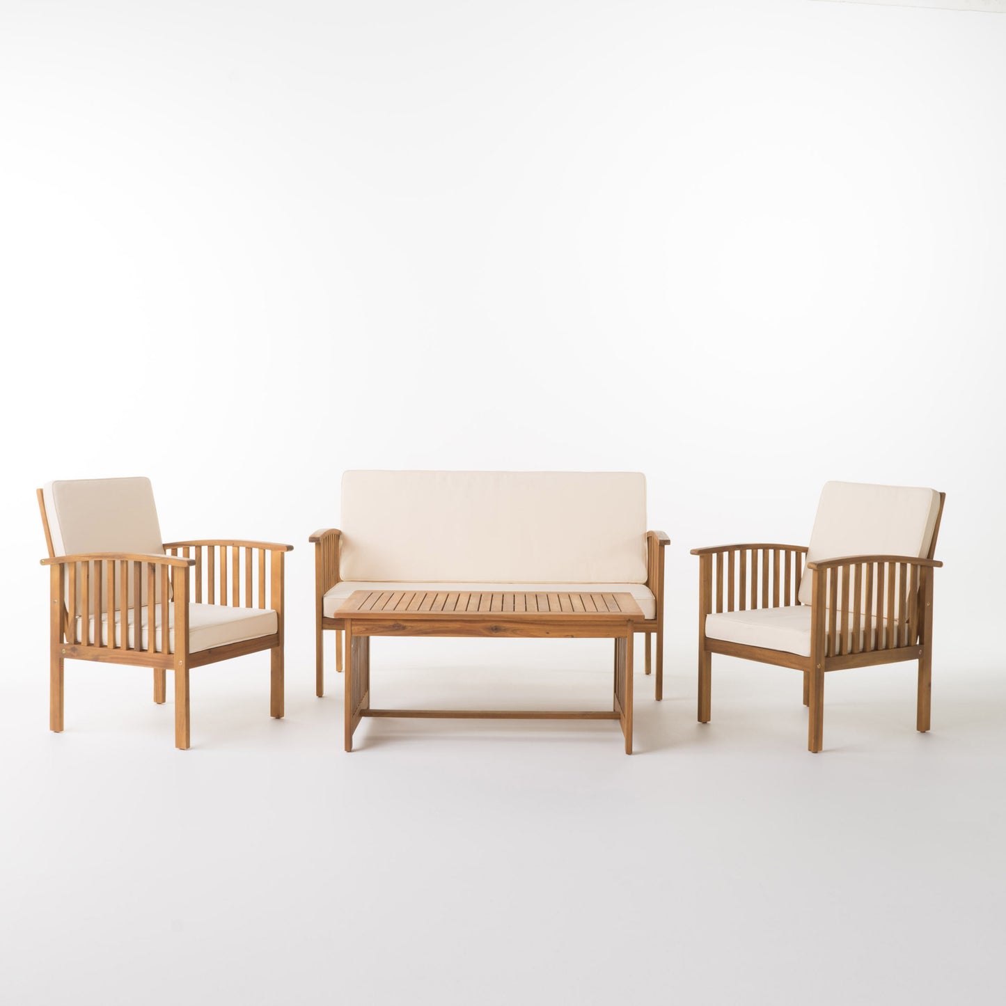 Vimora™ - Brown Acacia Wood 4PC Patio Conversation Set with Water-Resistant Cushions