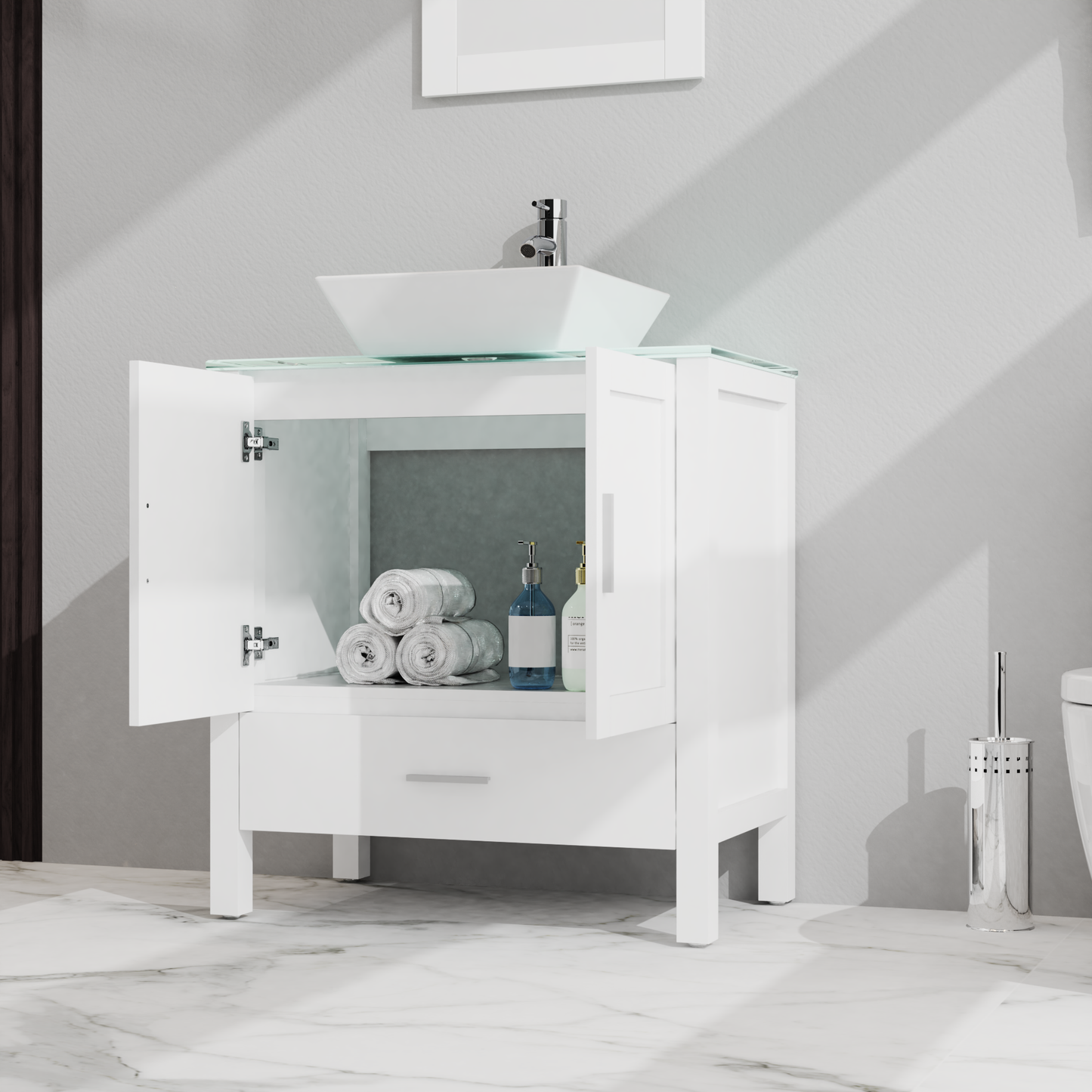 Vimora™ - 30" White Bathroom Vanity & Sink Combo with Mirror and Glass Top