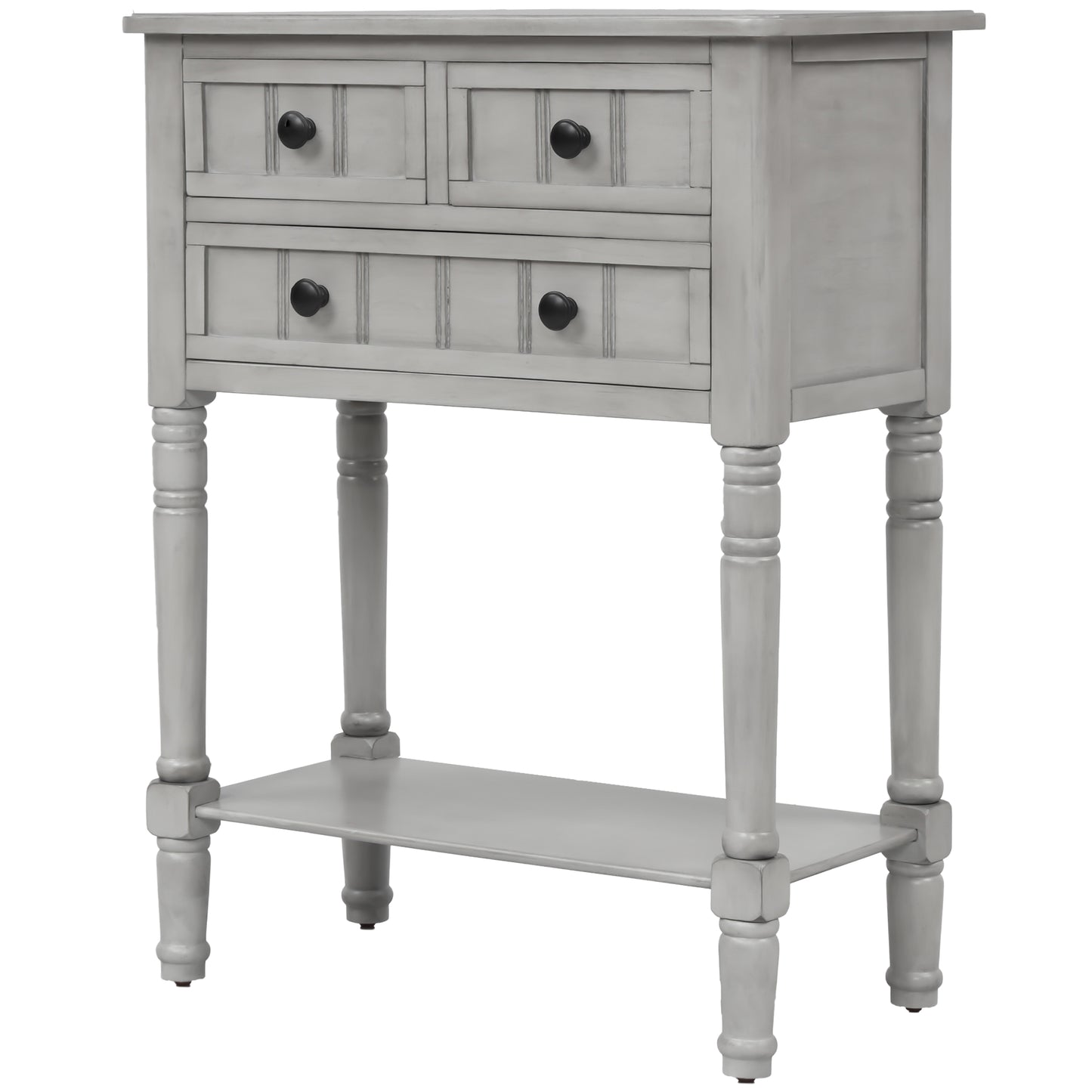 Luca™️ - Grey Washed Narrow Console Desk with 3 Drawers and Bottom Shelf for Living Room