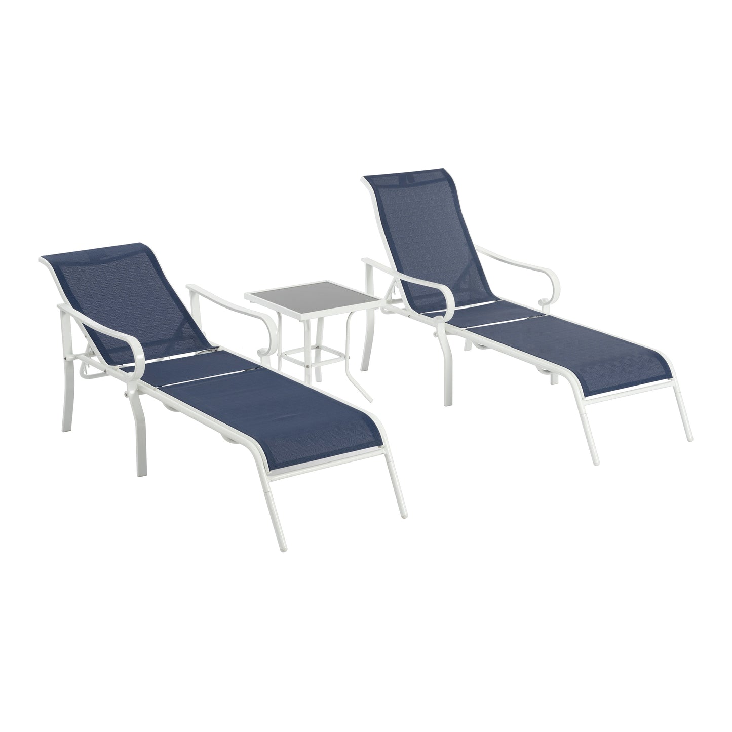 Vimora™ - Classic White-Blue 3-Piece Patio Lounge Chair Set with Adjustable Backrests