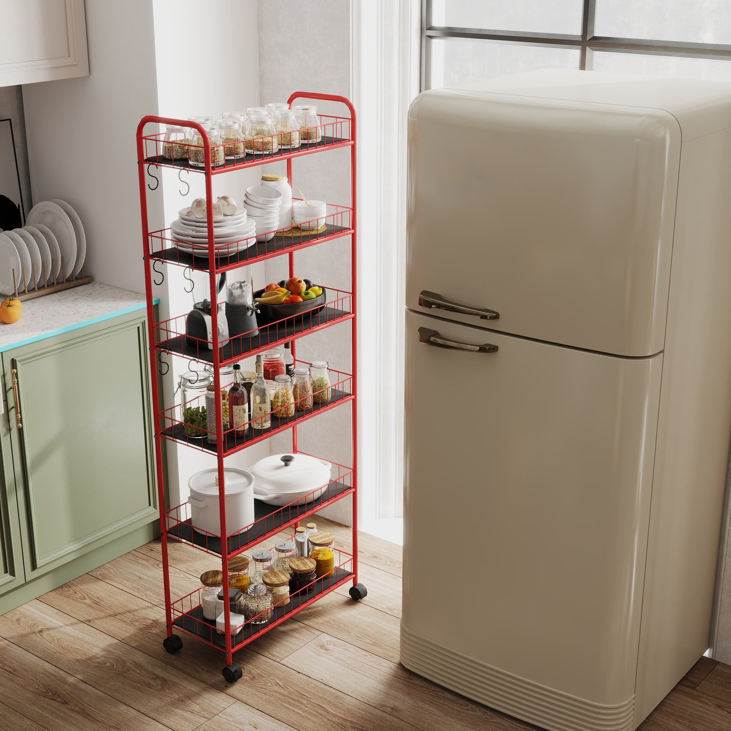 Vimora™ - Red 6-Tier Slim Rolling Storage Cart with Wheels