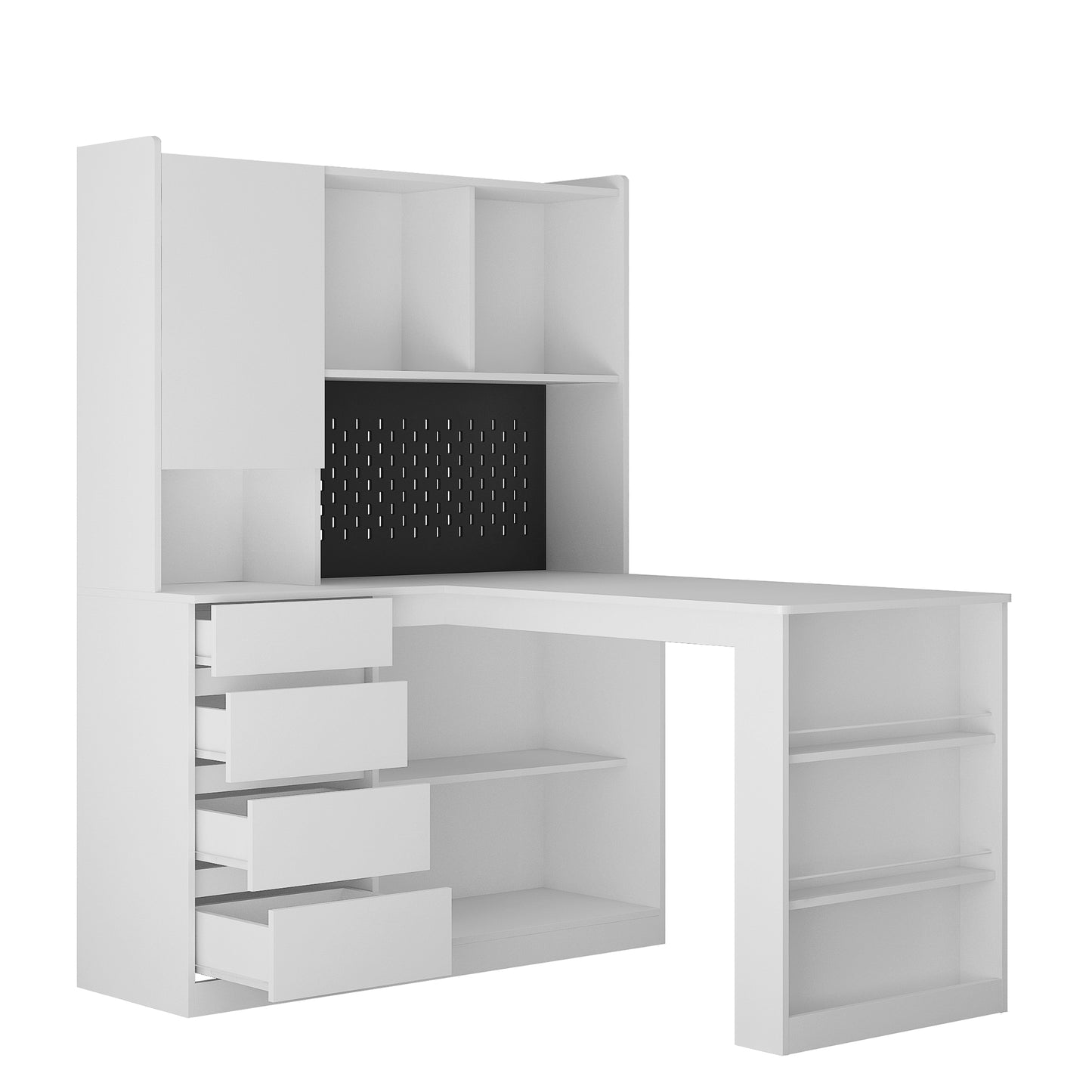 Vimora™ - L-Shaped Office Desk with Charger, Bookshelf, LED Lights & Storage Space