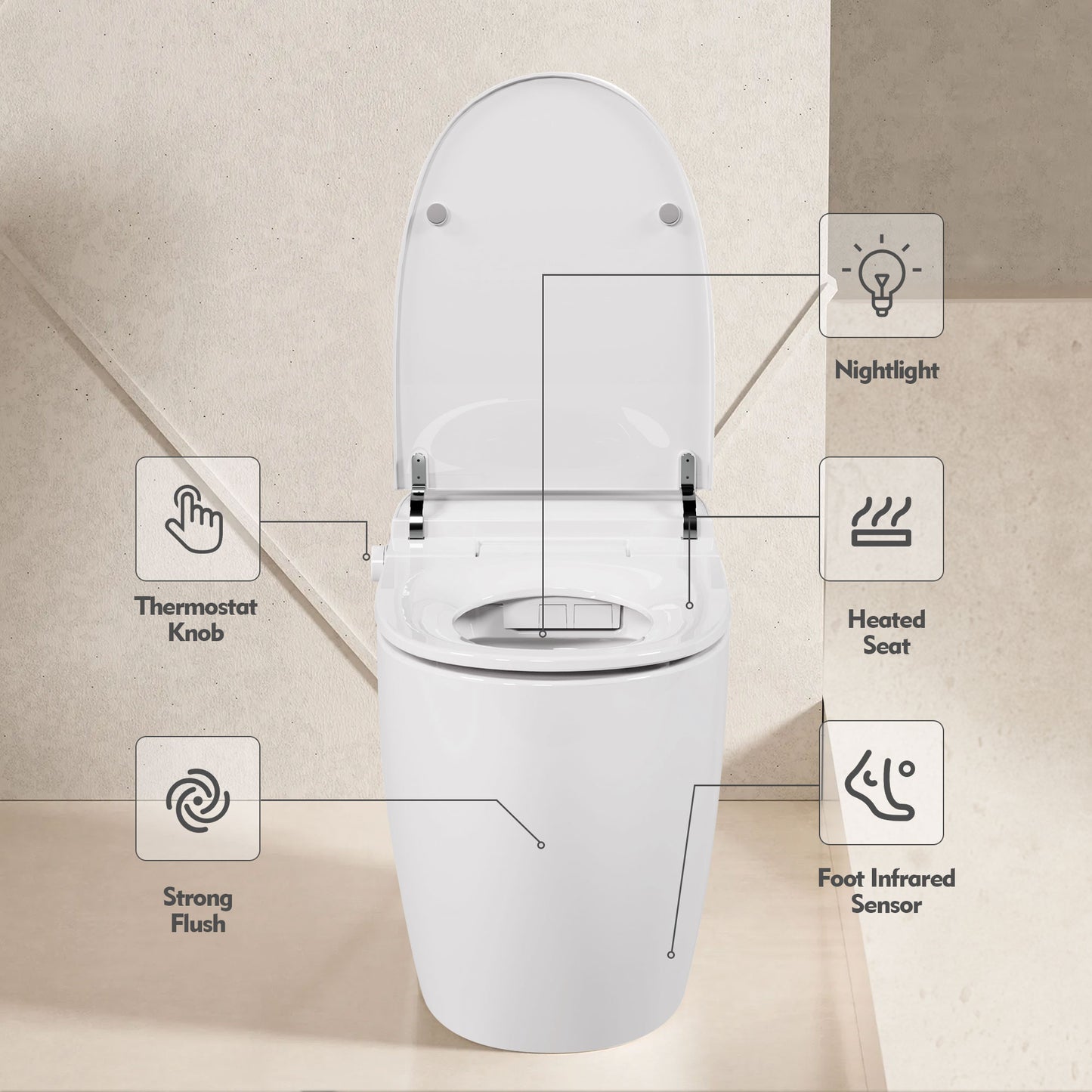 Vimora™ - Heated Seat Smart Toilet with Foot Sensor Flush and Soft Night Light
