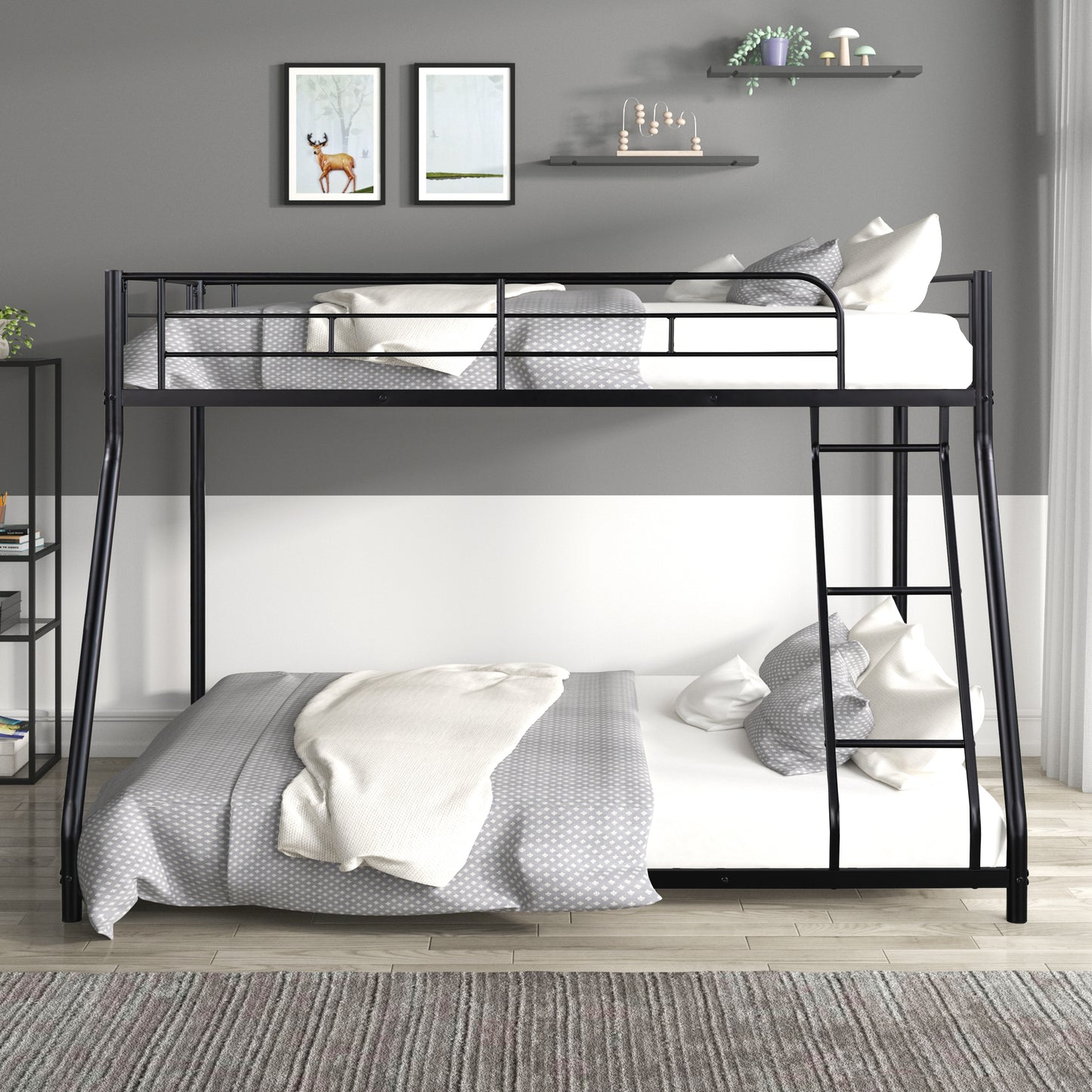 Vimora™ - Sturdy Metal Twin over Full Bunk Bed with Guardrails, Noise Reduction & Space Saving Design