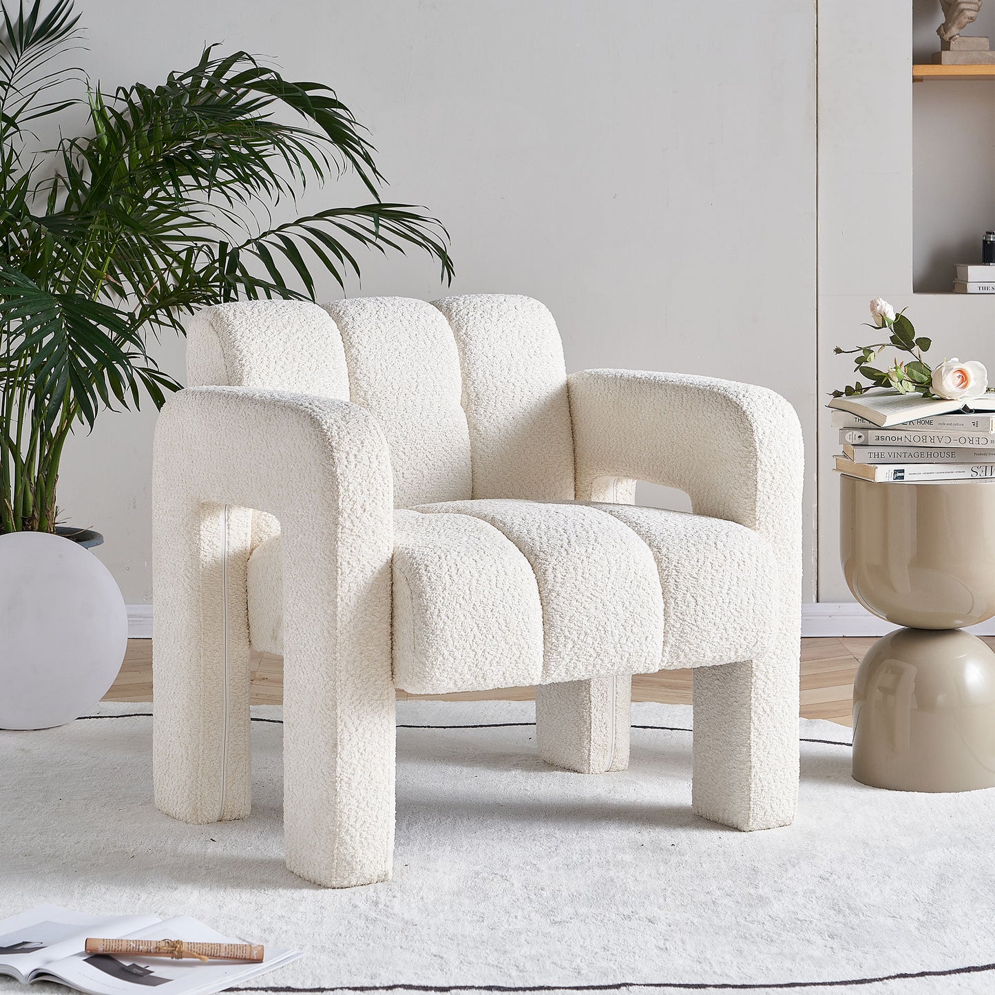 Vimora™ - Modern Beige Boucle Upholstered Accent Chair