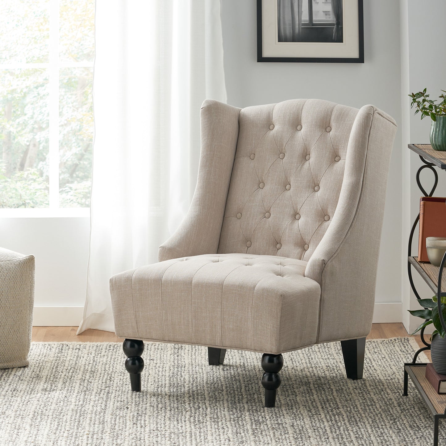 Yvonne™ - Elegant Wingback Club Chair with Button-Tufted Design and Birch Wood Legs