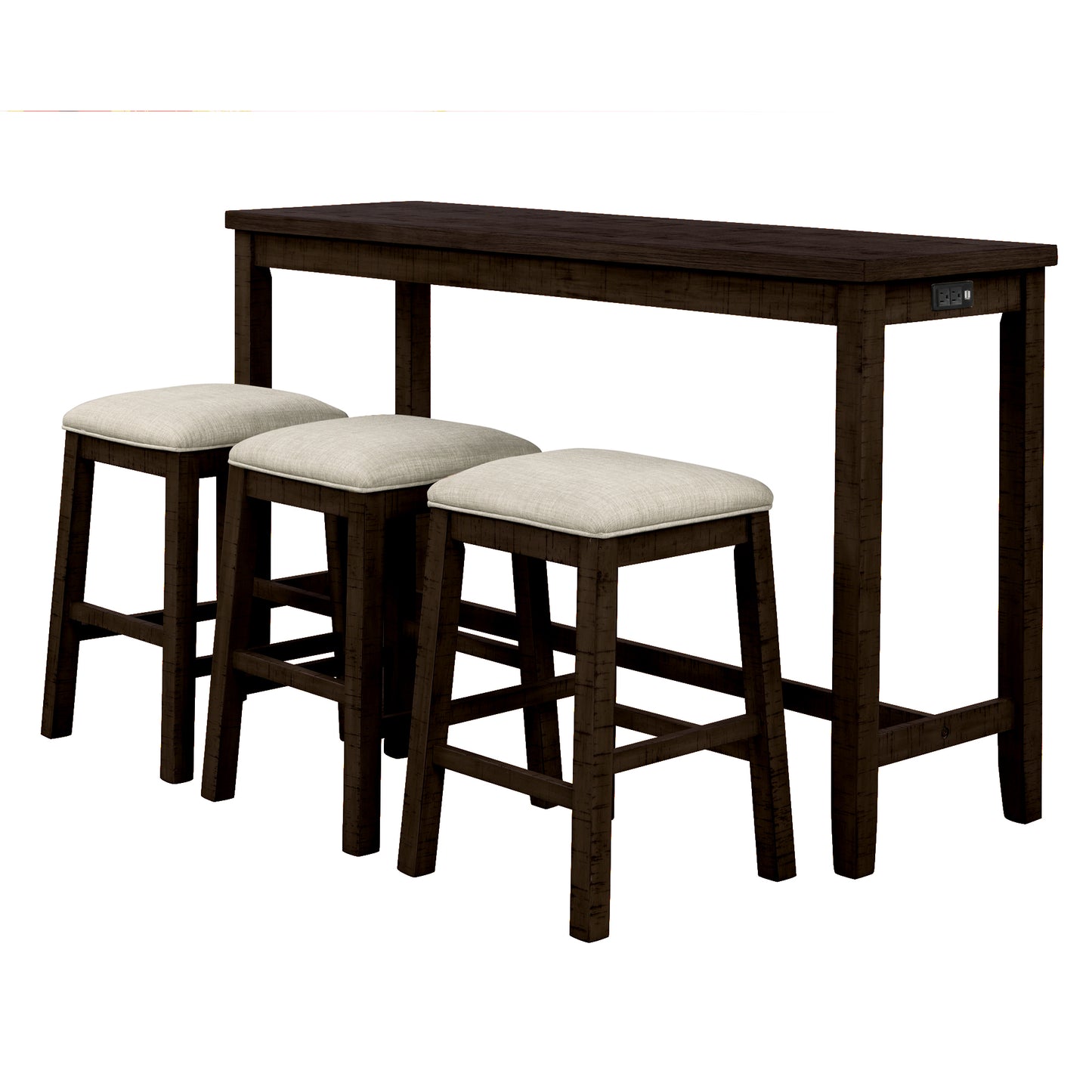 Vimora™ - Rustic Brown Counter Height Dining Set with Padded Stools and Built-in Charging