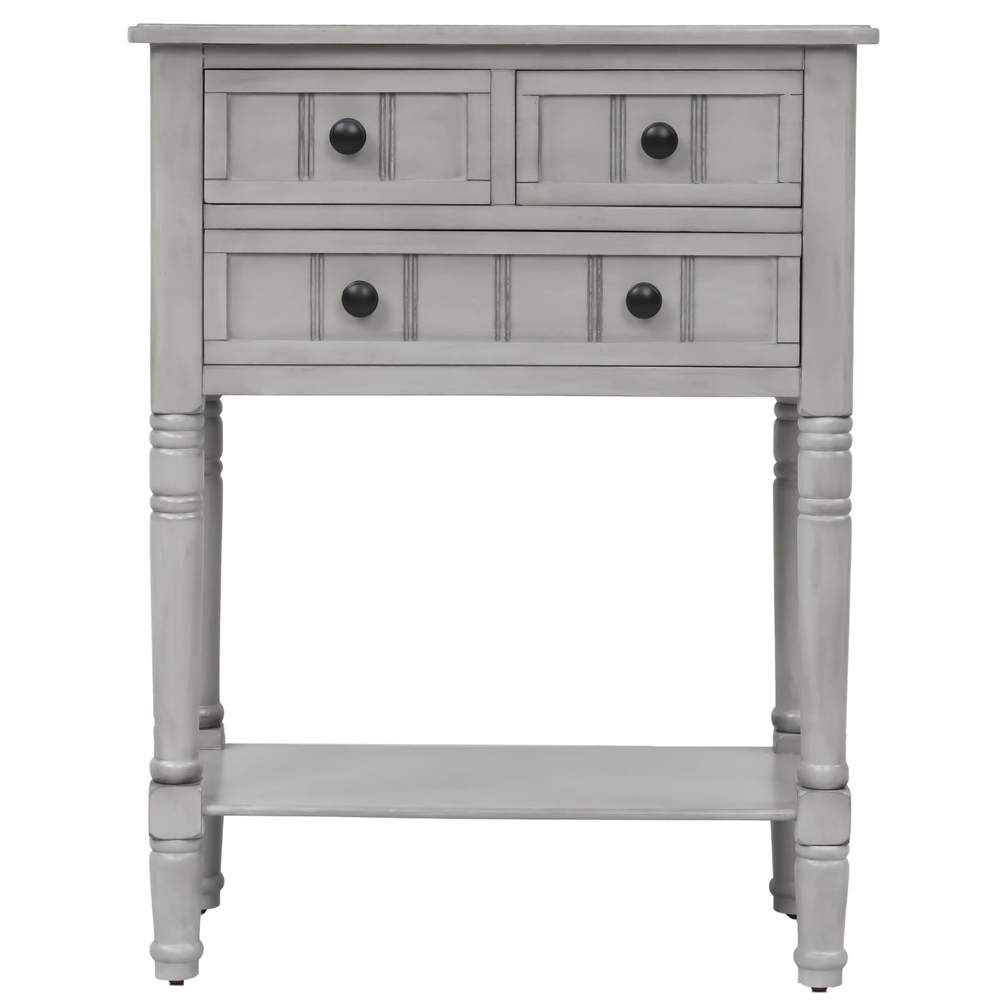 Luca™️ - Grey Washed Narrow Console Desk with 3 Drawers and Bottom Shelf for Living Room