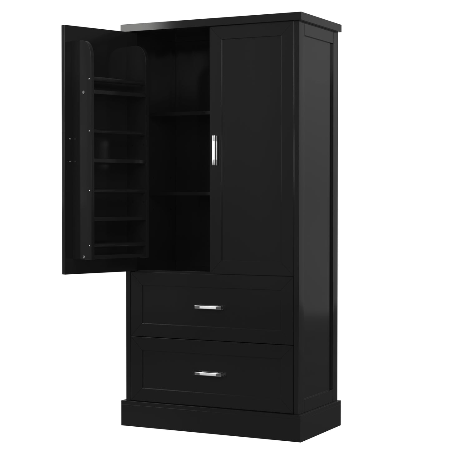 Vimora™ - Tall Black Bathroom Storage Cabinet with Doors, Drawers & Adjustable Shelf