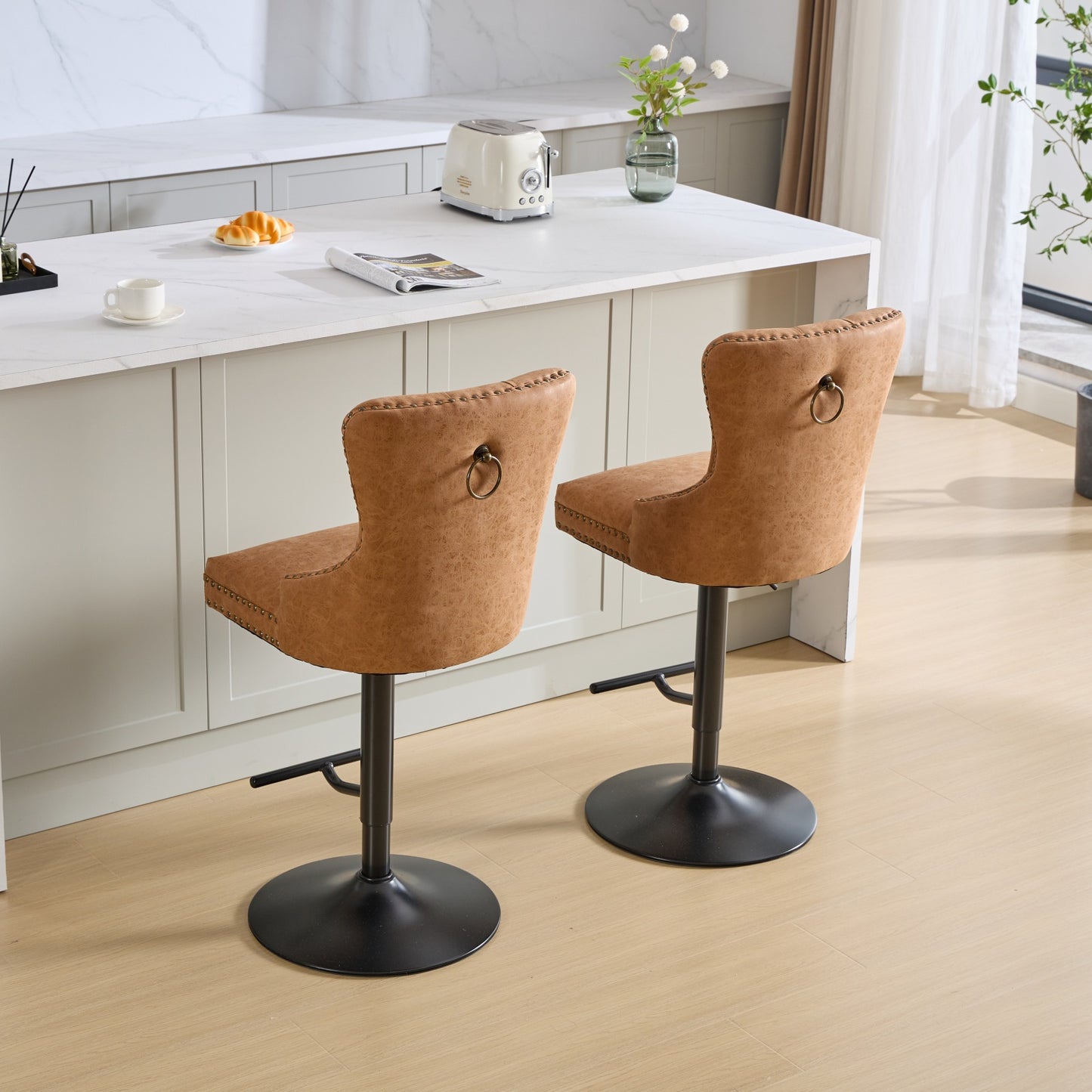Vimora™ - Adjustable Vintage PU Swivel Bar Stools Set of 2 (Orange)