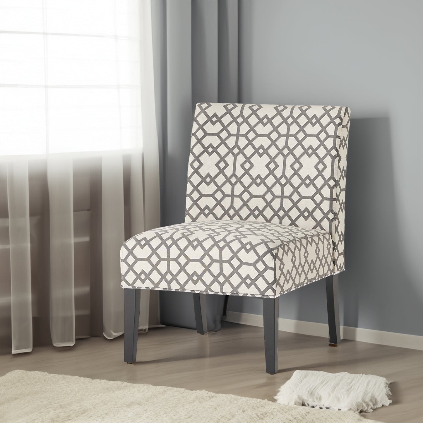 Vimora™ - Contemporary Grey and Ivory Upholstered Accent Chair with Tapered Legs