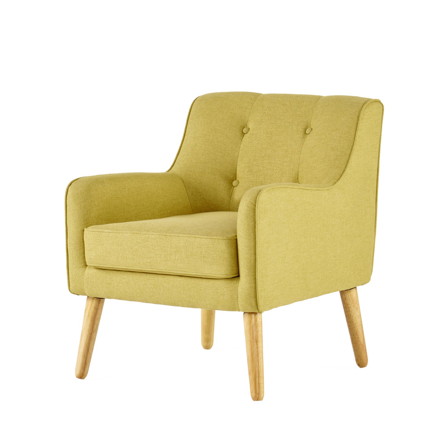 Vimora™ - Yellow Mid-Century Modern Arm Chair with Tufted Back and Birch Wood Legs