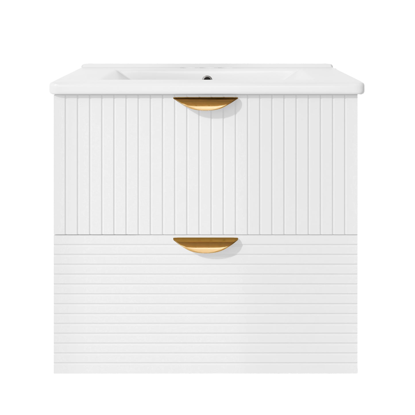 Vimora™ - Modern 24-Inch White Wall-Mounted Bathroom Vanity with 2 Drawers