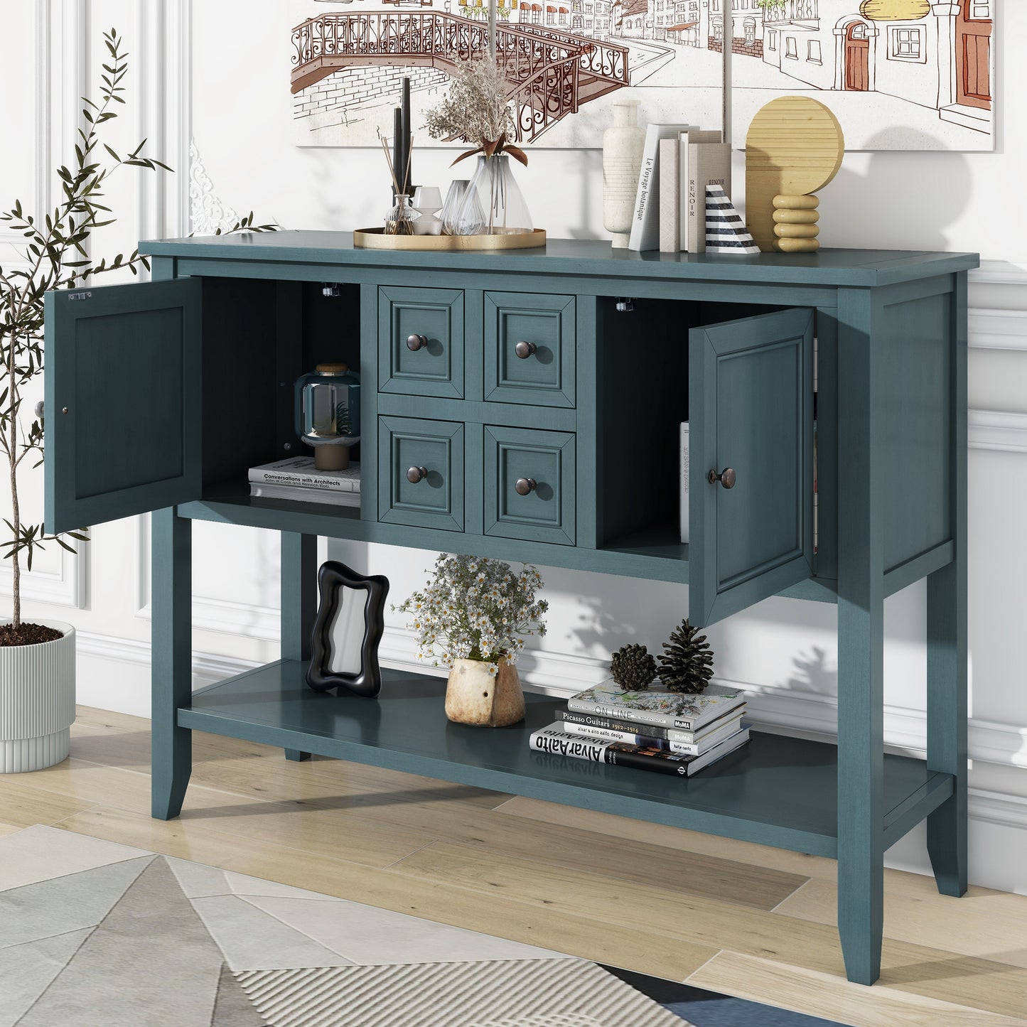 Oliver™️ - Cambridge Vintage Console Desk with Storage Drawers & Bottom Shelf