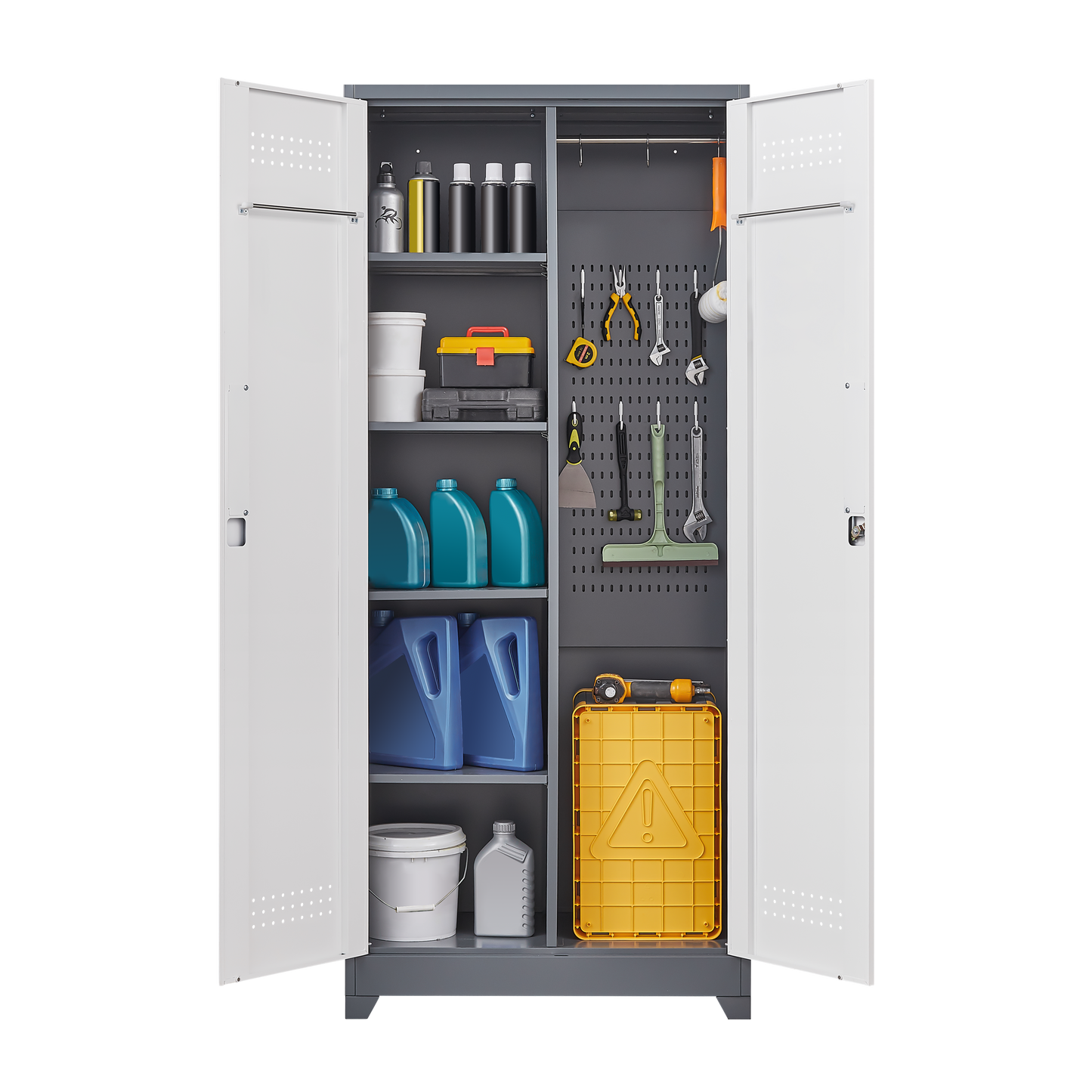 Vimora™ - Lockable Metal Storage Cabinet, Tall Cleaning Tool Organizer