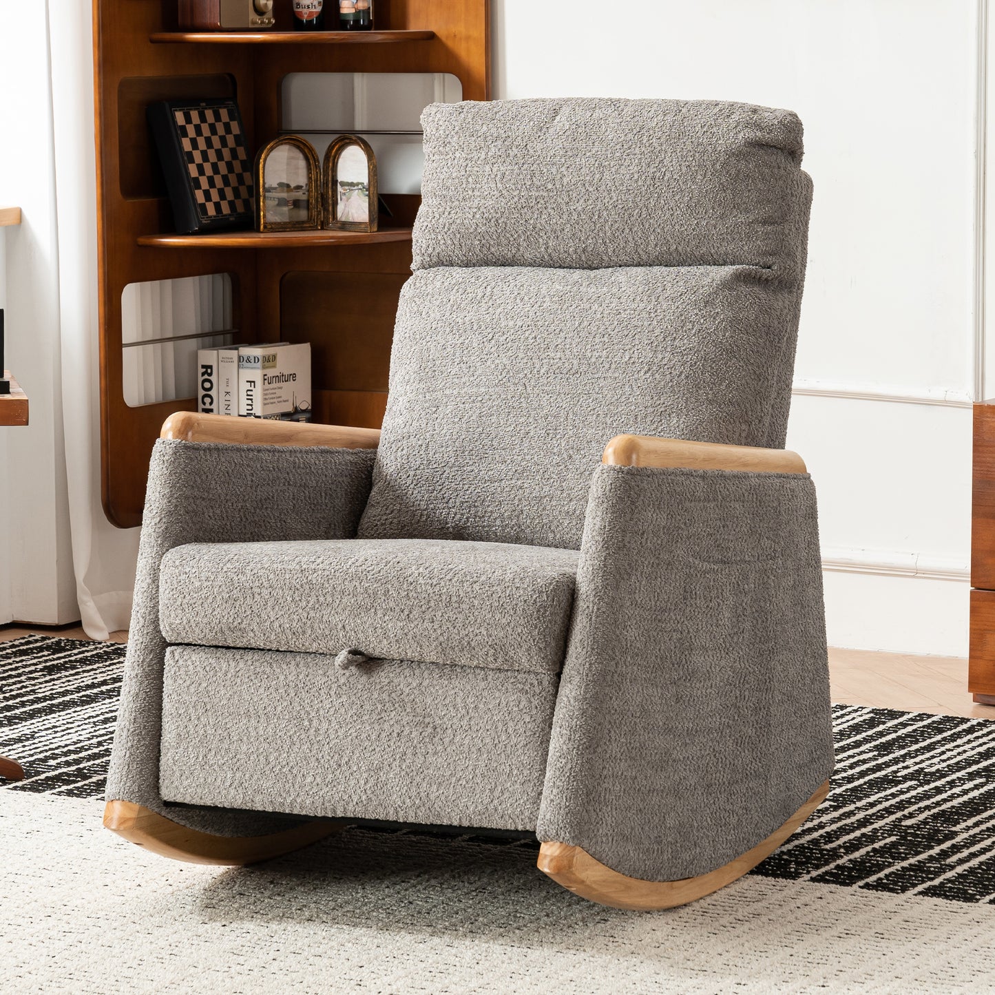Vimora™ - Accent Rocking Chair with Footrest, High Back Rubber Wood
