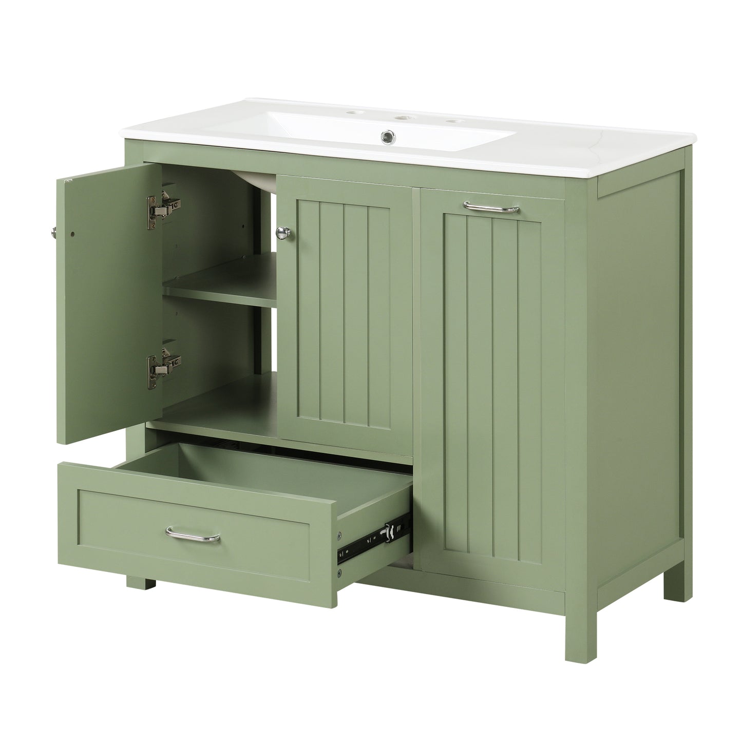 Vimora™ - 36-Inch Green Bathroom Vanity with Sink, Solid Wood & MDF, Modern Design, Ample Storage