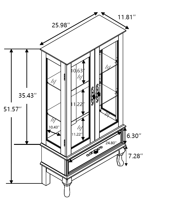 Vimora™ - Elegant Dark Cherry Curio Cabinet with Adjustable Glass Shelves and Illuminated Display