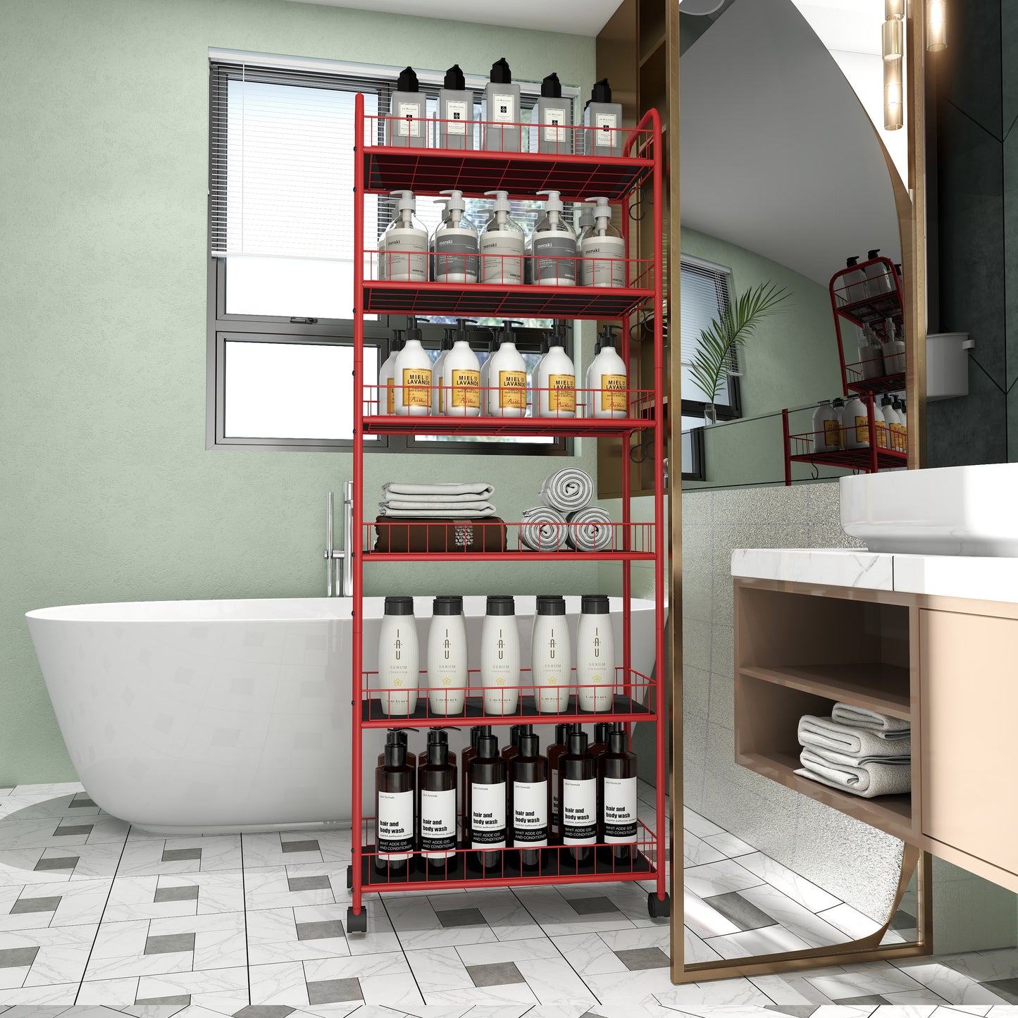 Vimora™ - Red 6-Tier Slim Rolling Storage Cart with Wheels
