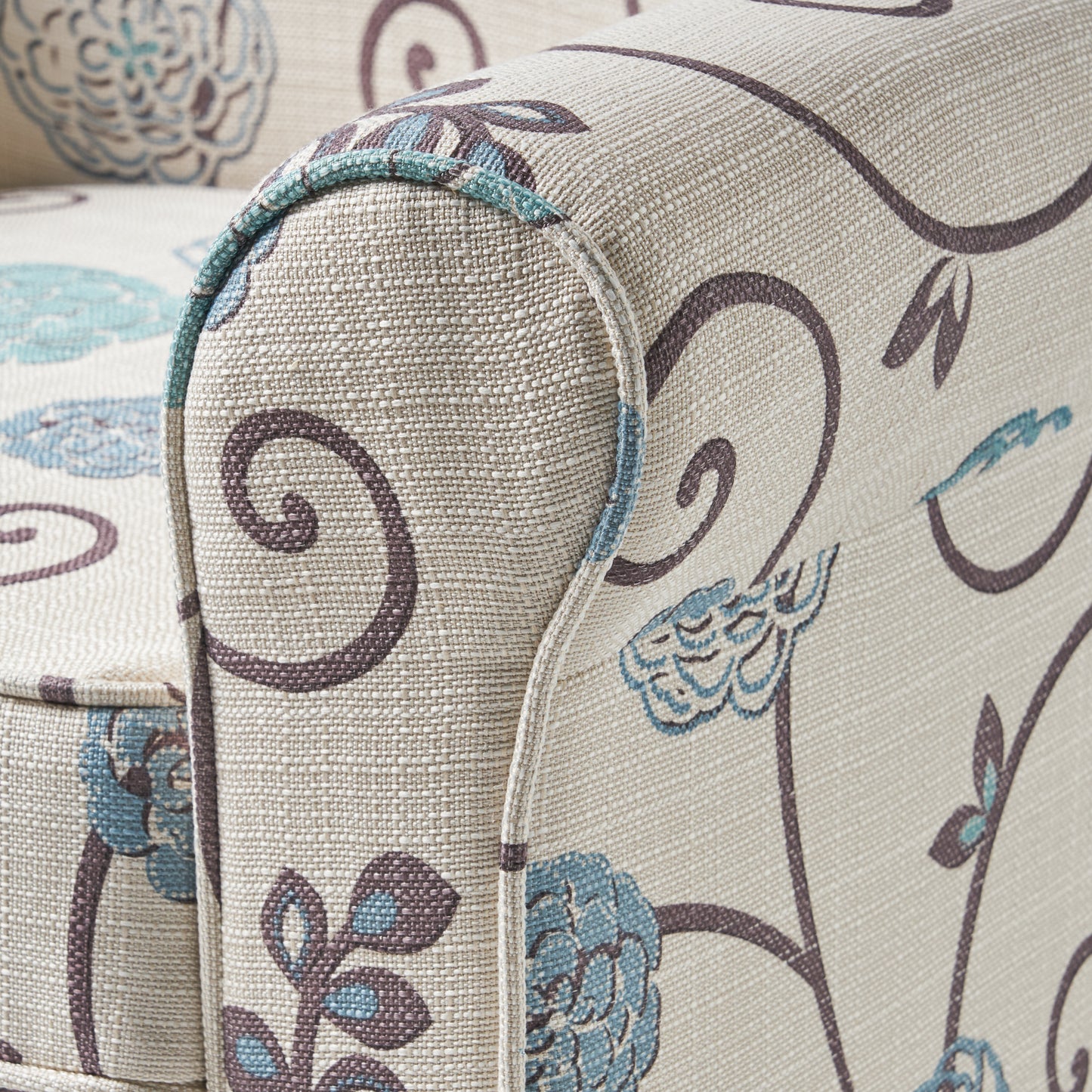 Vimora™ - Jasmine Club Chair in Blue Floral Fabric with Chic Rolled Armrests
