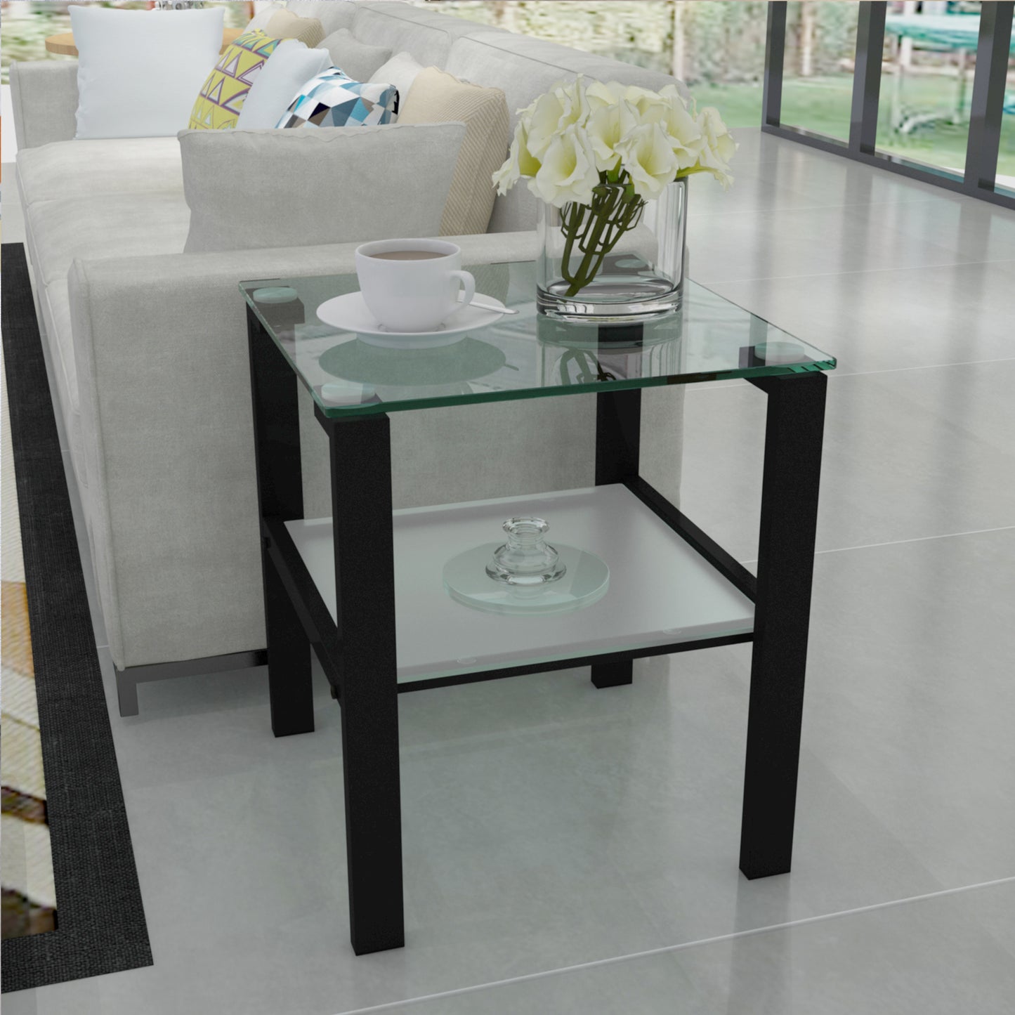 Ava™️ - Black Glass Two-Layer Round Tea Table for Living Room & Bedroom