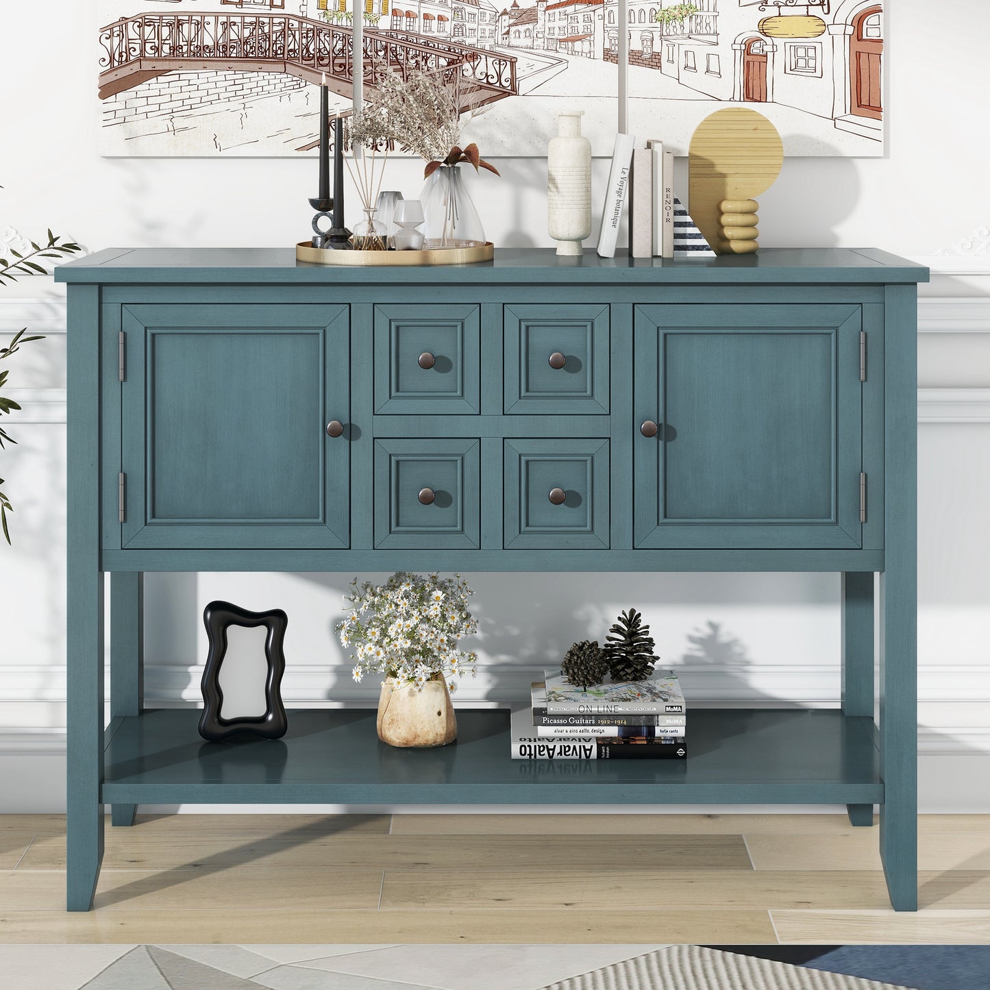 Oliver™️ - Cambridge Vintage Console Desk with Storage Drawers & Bottom Shelf